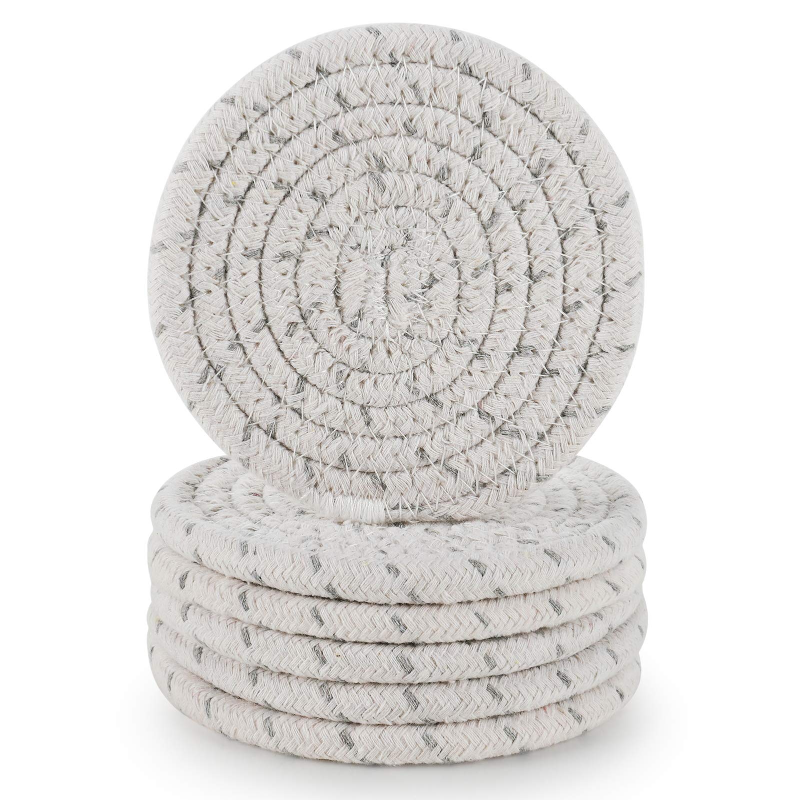 ABenkle Set of 6 Woven Drink Coasters - 4.3 Inch Boho Absorbent Coasters for Coffee, Wine & Beverages - Perfect Housewarming Gift, Home Decor & Bar Essentials | Great for Coffee Tables, Kitchen Countertops & Outdoor Entertaining
