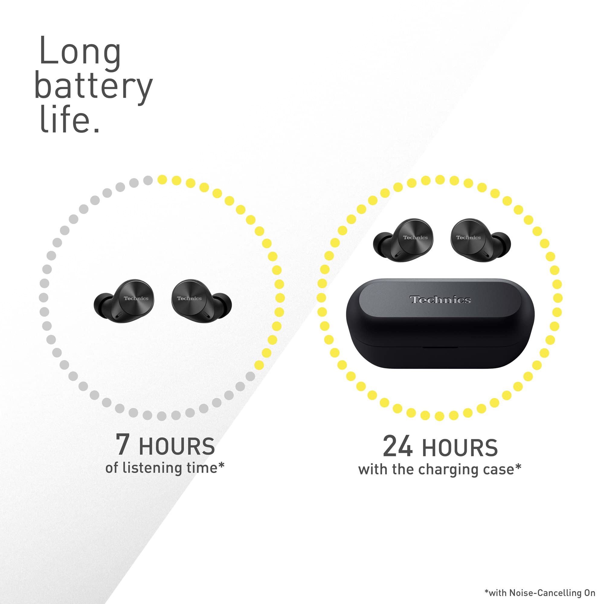 Technics EAH-AZ60M2 Premium Wireless Earbuds with Active Noise Cancelling, Multipoint Bluetooth for 3 Devices, Comfortable In-Ear Design, Wireless Charging Case (Black) - Perfect for Travel, Workouts & Commuting