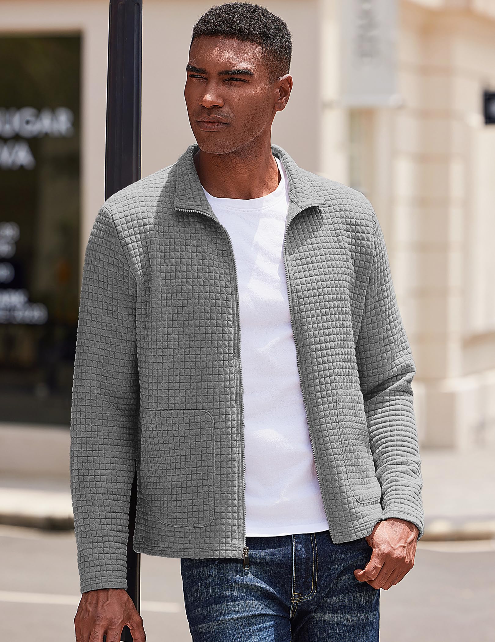 COOFANDY Men's Lightweight Varsity Jacket - Casual Bomber Jacket with Waffle Texture & Zip-Up Front Pockets | Perfect for Spring/Fall Outerwear, College Campus Style & Streetwear Fashion