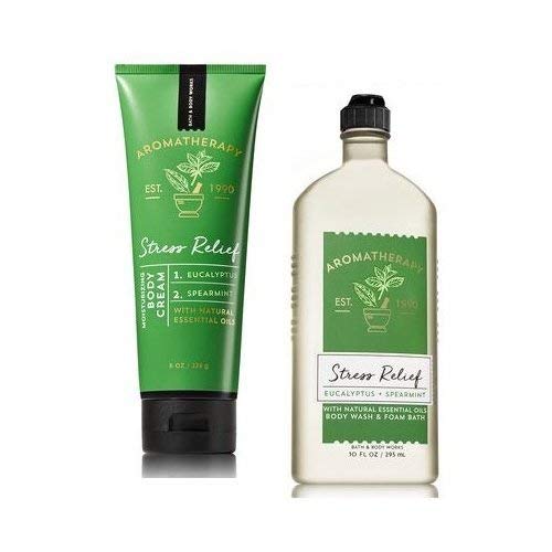 Bath & Body Works Aromatherapy Stress Relief Set - Eucalyptus Spearmint Body Cream (8 oz) & Shower Gel (10 oz) | Relaxing Moisturizer & Cleanser for Spa-Like Self Care & Gift Giving