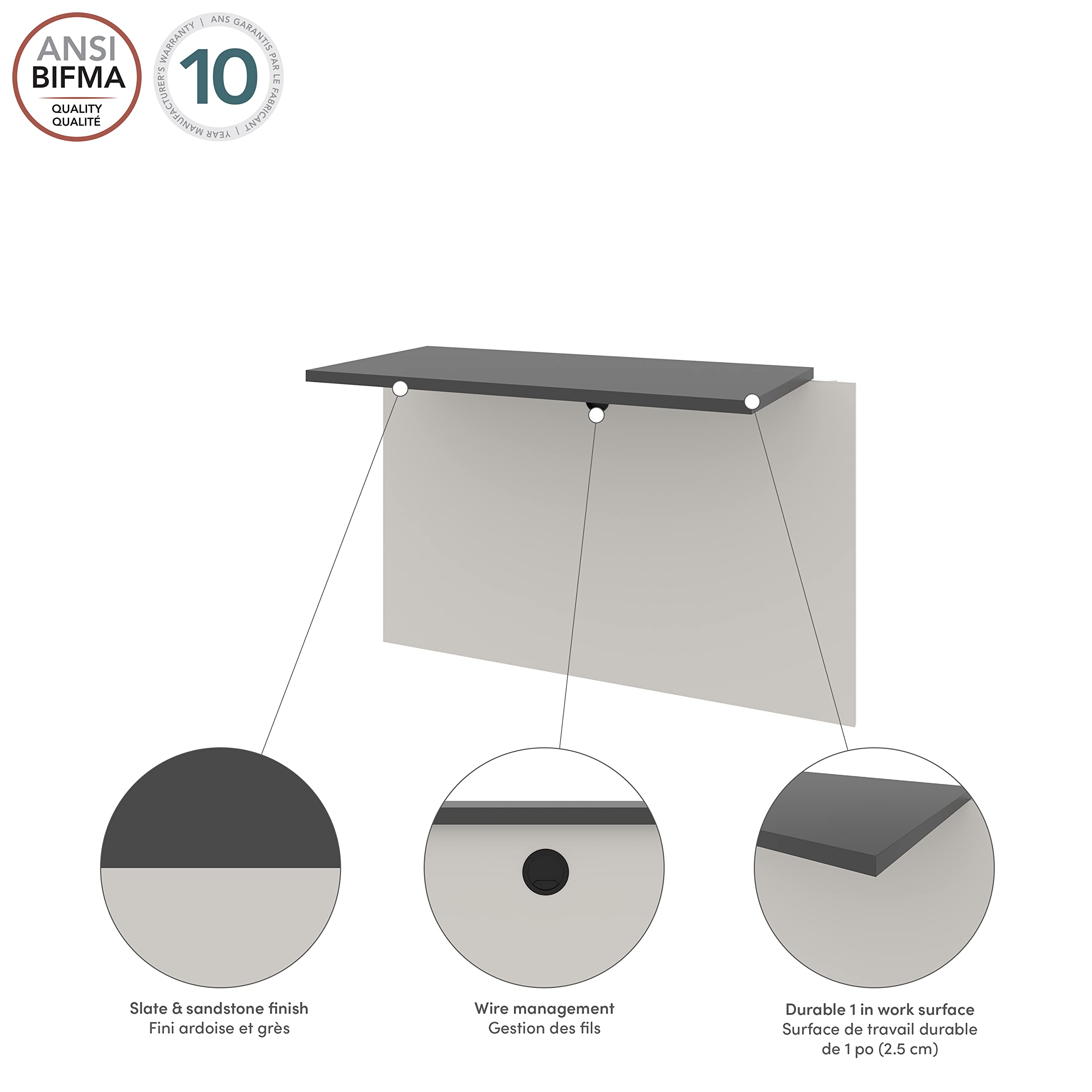 Bestar Connexion Desk Bridge - 40W Modern Office Desk Organizer in Slate & Sandstone | Perfect for Home Office, Workspace & Conference Room Organization