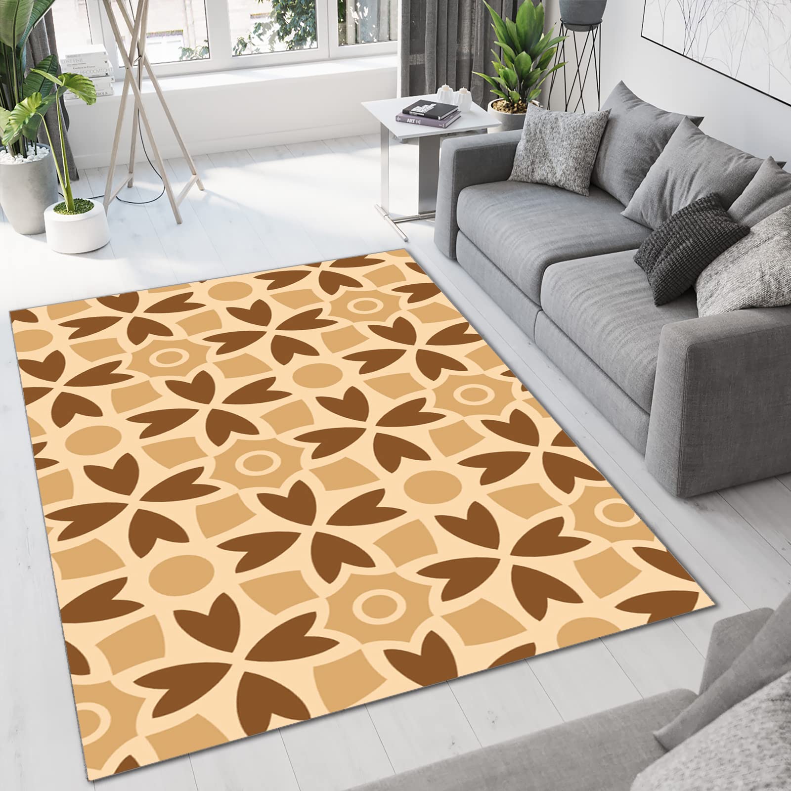 Heart-Shaped Floral Area Rug - Soft Plush Living Room Carpet, Elegant Modern Design for Bedroom, Balcony & Terrace (6x8 Feet) | Cozy Home Decor, Perfect for Family Gatherings & Relaxation