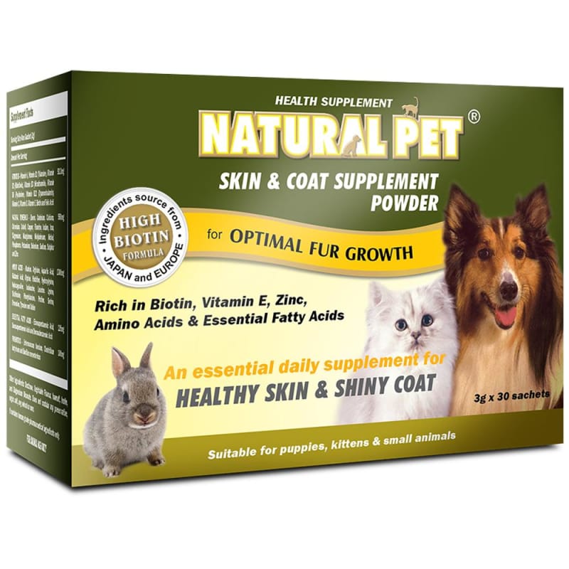 Natural Pet Skin & Coat Supplement Powder - 3g x 30 Sachets with 27 Essential Vitamins & Minerals for Dogs & Cats | Promotes Healthy Fur & Skin | Supports Immune System | Perfect for Daily Pet Care & Grooming Routine