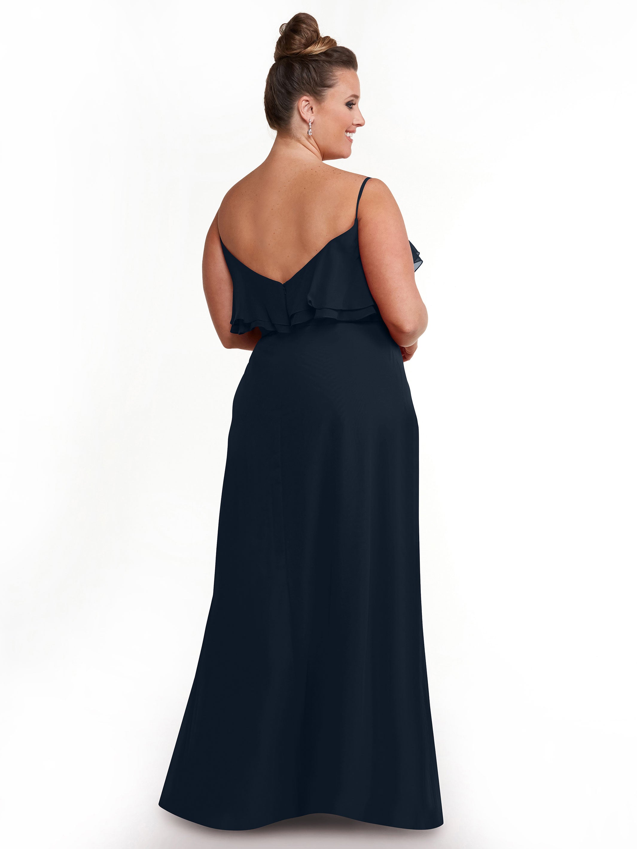 Elegant 80146 Sheath Chiffon Bridesmaid Dress with Ruffled Neckline - Perfect for Weddings, Formal Events & Special Occasions