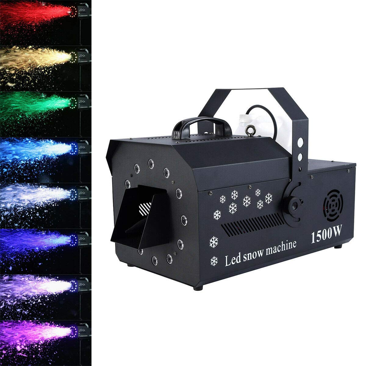 1500W Professional Stage Snow Maker Machine with DMX512 Control & RGB LED Lights - Remote Included for DJ Parties, Christmas Events, and Winter Themed Shows