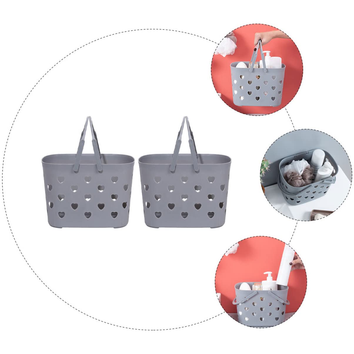 Cabilock 2-Pack Handheld Storage Baskets - Durable Plastic Organizer for Bathroom, Kitchen, Fruits & Vegetables - Decorative Hollow Design for Home Organization (Perfect for Countertop, Pantry & Laundry Room Storage)