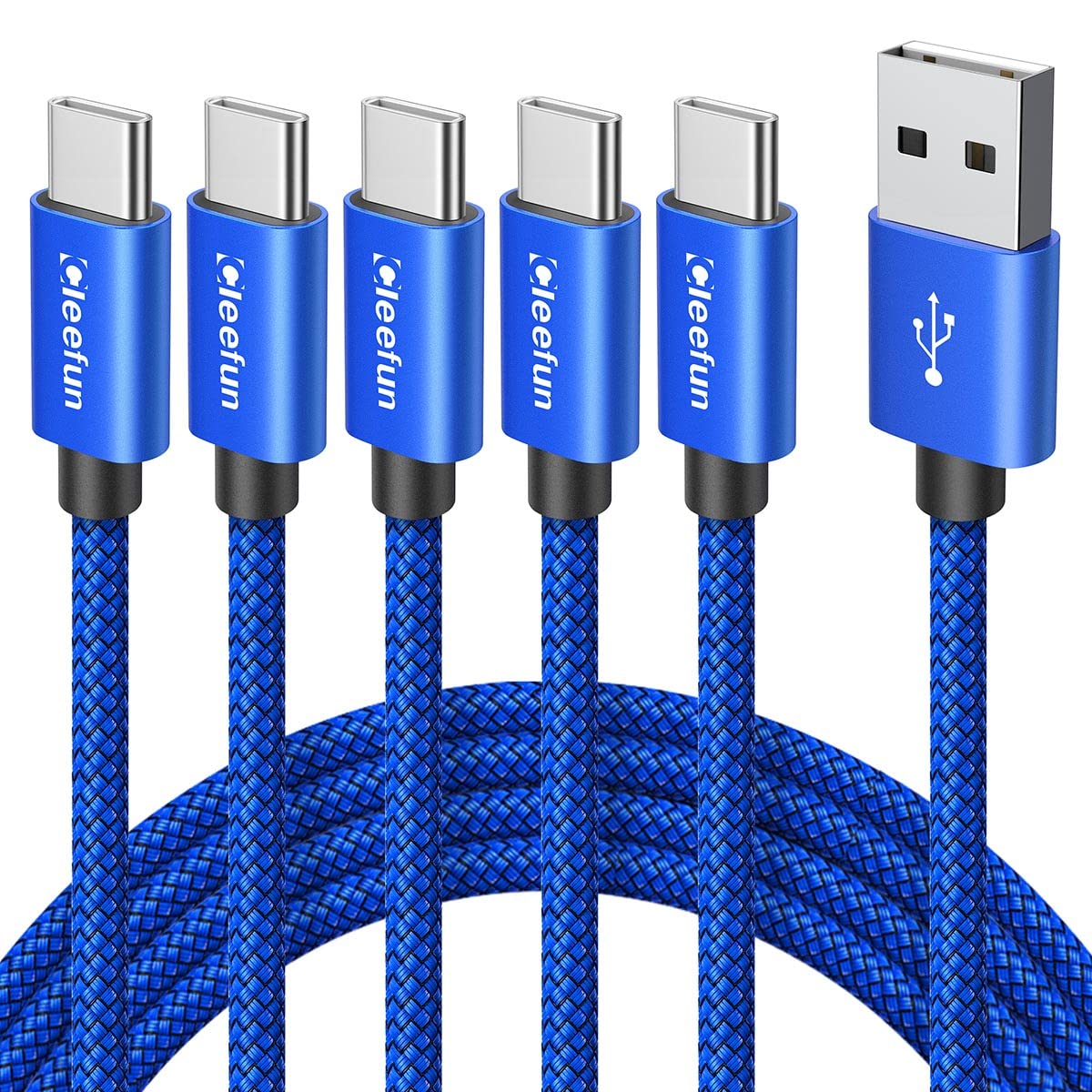CLEEFUN 6ft USB C to USB A Fast Charging Cable 5-Pack - Durable Braided Charger Cord for iPhone 16/15 Pro Max, Samsung Galaxy S24/S23/S22/S21/S20 FE Ultra, Google Pixel - Perfect for Home, Office & Travel Charging