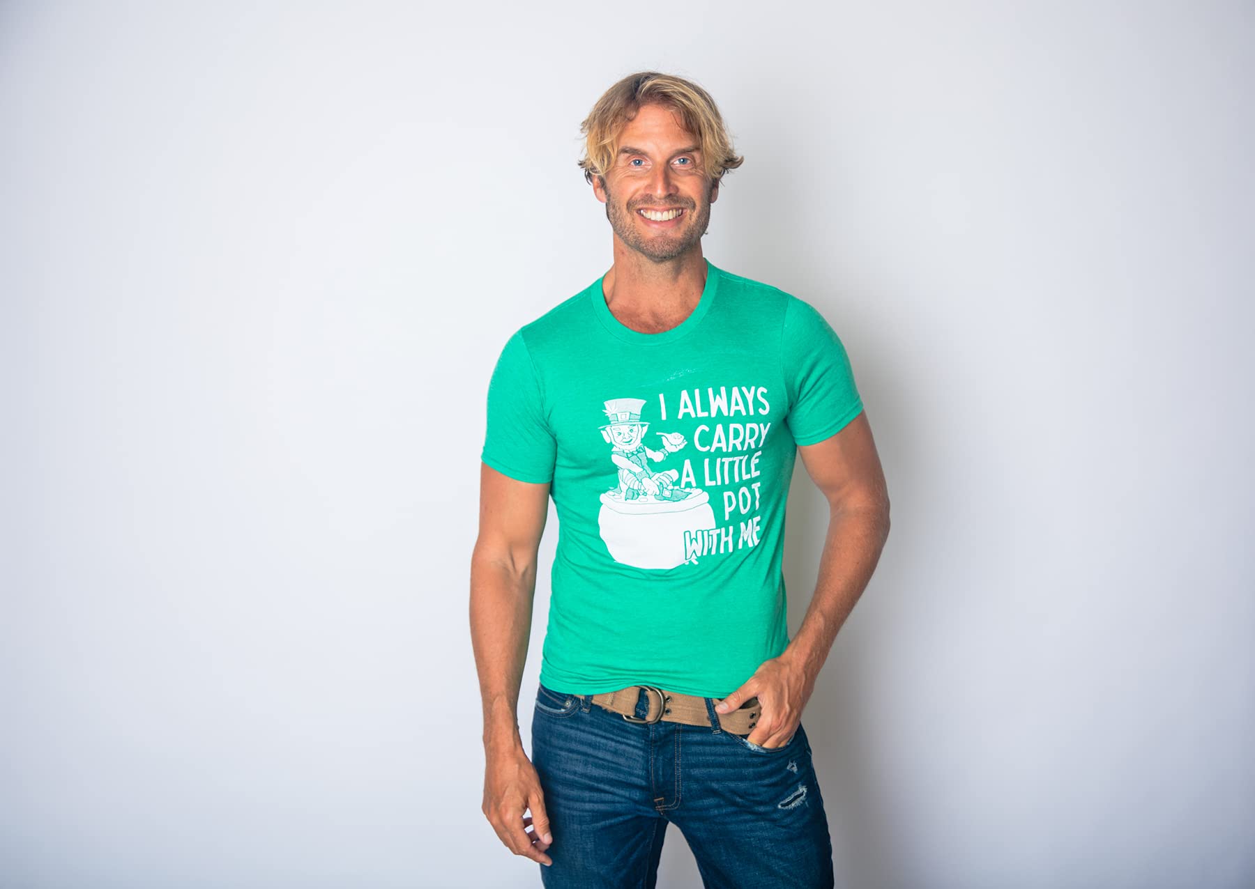 Funny Men's St. Patrick's Day T-Shirt - Crazy Dog 'I Always Carry A Little Pot With Me' Graphic Tee | Perfect for Irish Pub Crawls, St. Paddy's Parties & Casual Wear