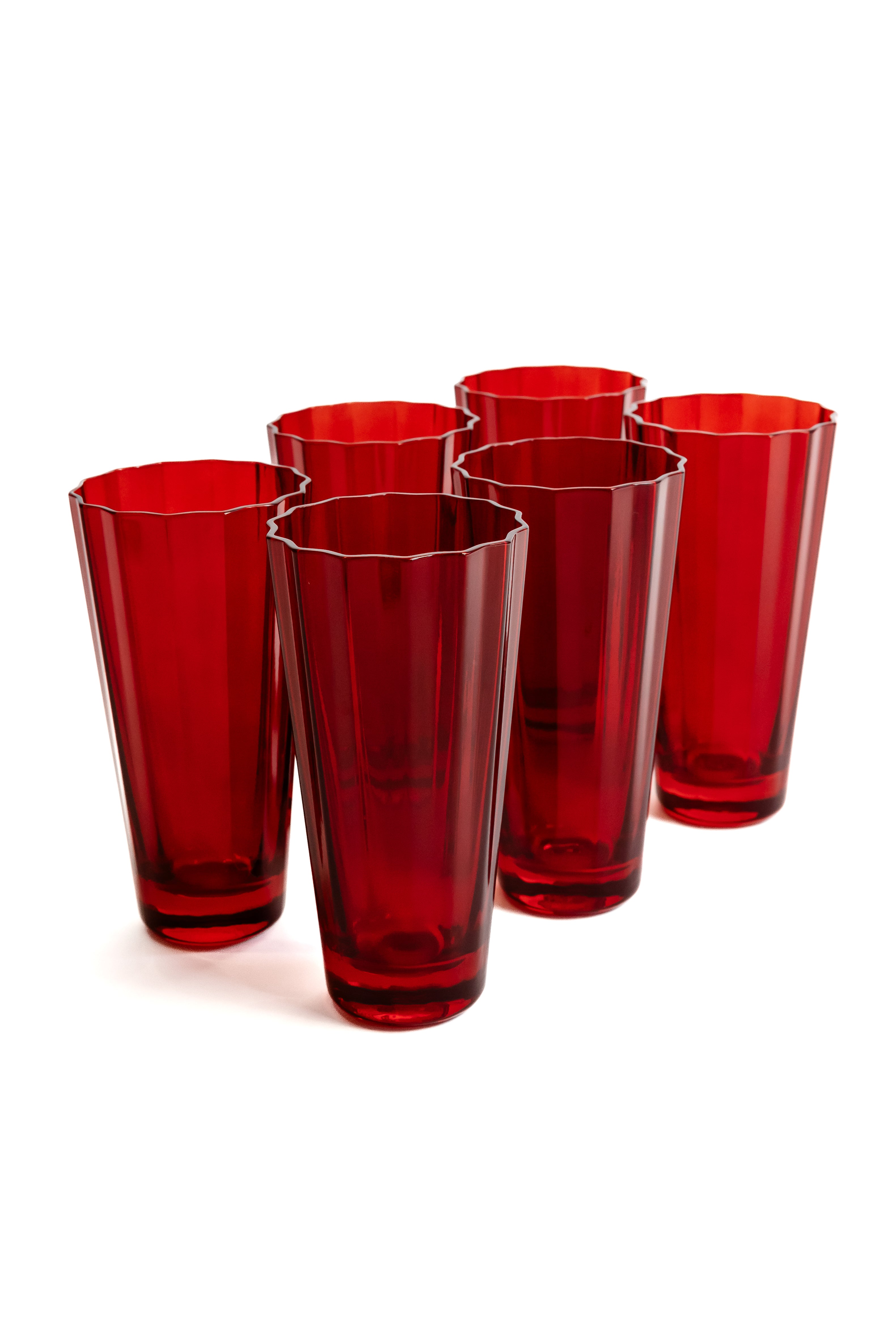 Estelle Colored Sunday Highball Glasses Set of 6 - Vibrant Red Cocktail Glasses for Margaritas, Iced Tea & Party Drinks