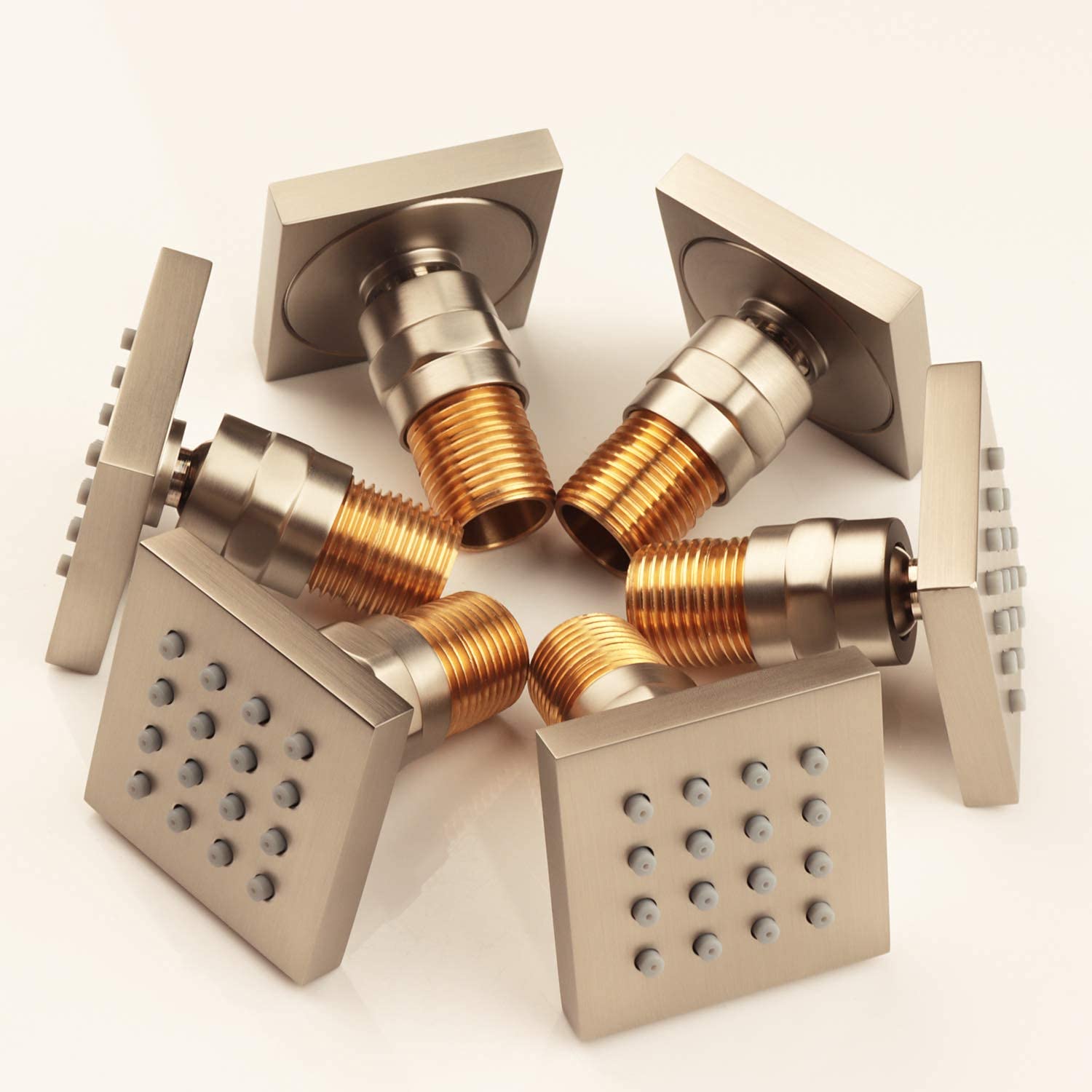 6-Piece Brushed Nickel Shower Body Jets - 2 Inch Adjustable Square Spa Massage Sprayer with 1/2