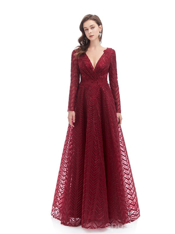 Emerald Green A-Line Long Sleeve V-Neck Prom Dress for Women | Elegant Formal Evening Gown for Homecoming, Ball, Quinceañera & Special Occasions