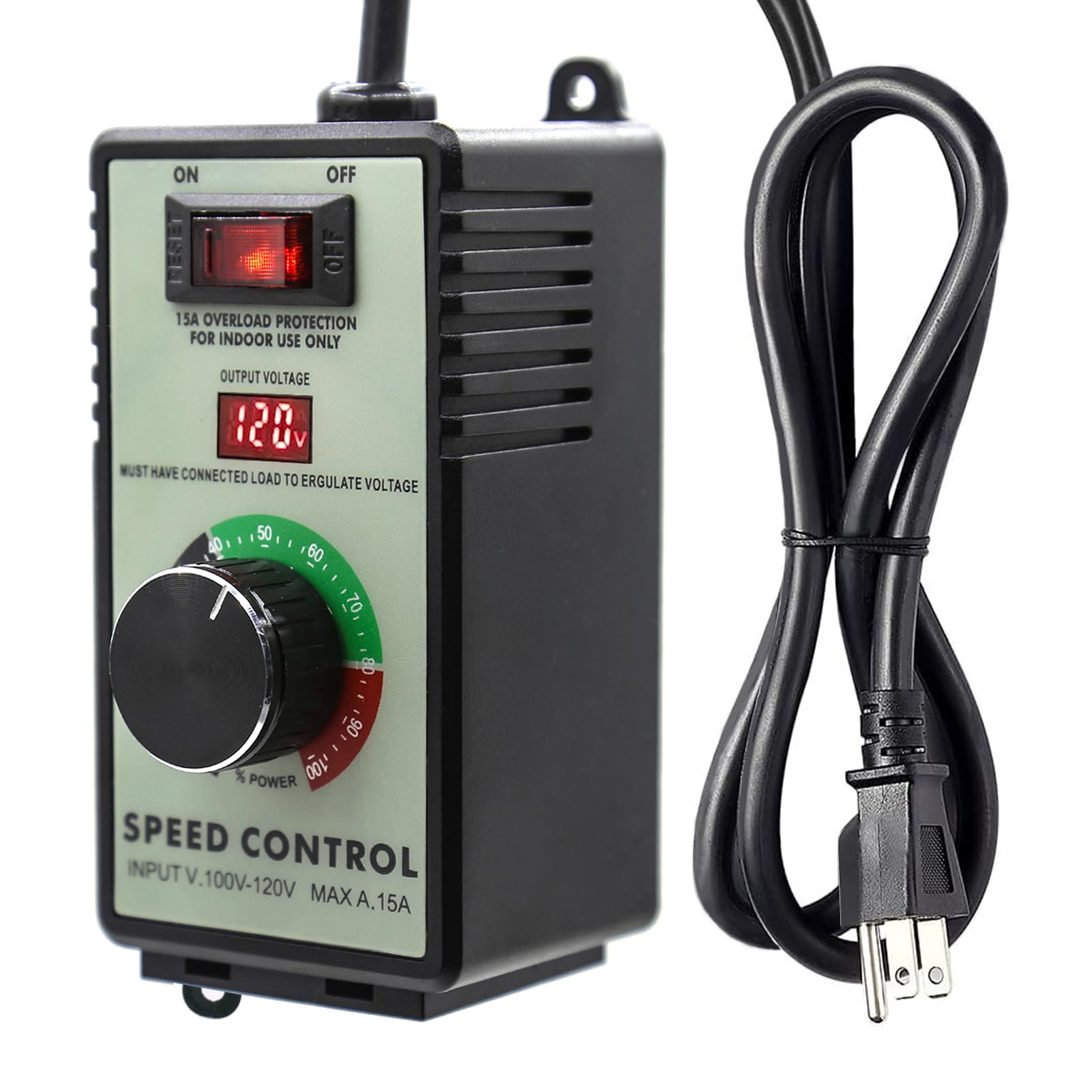4000W 120V 15A AC Motor Speed Controller - Variable Fan Speed Regulator with Overload Protection Switch | Perfect for Industrial Equipment, HVAC Systems & Electric Motor Control