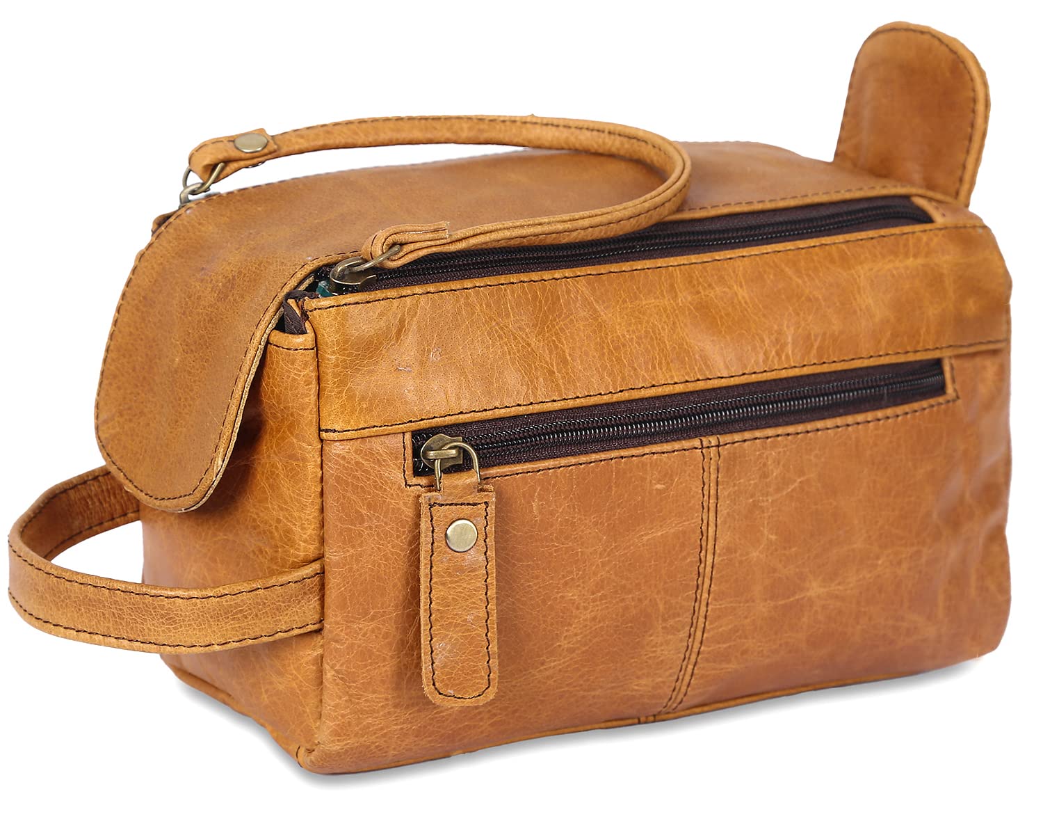 Premium Buffalo Leather Toiletry Bag for Men & Women - Durable Travel Shaving Dopp Kit - Unisex Grooming Organizer for Business Trips, Camping & Gym Essentials - Perfect Gift for Him & Her