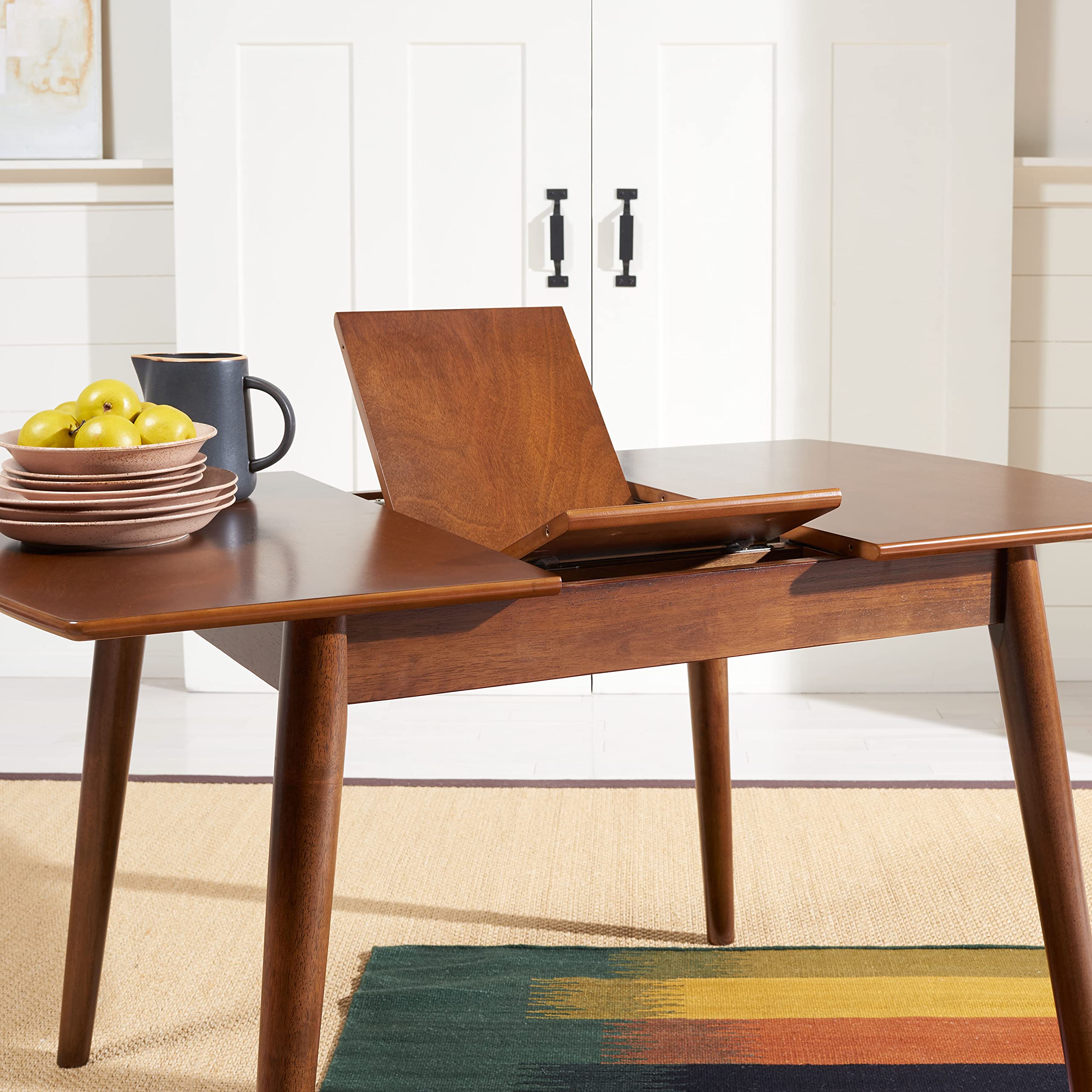 SAFAVIEH Home Collection Varda Walnut Manual Extension Dining Table - Expandable Wooden Table for Small Space Dining Rooms & Entertaining Guests