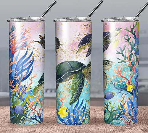 20 oz Straight Ocean Tumbler Wrap Sublimation Transfer - Sea Turtle Design - Ready to Press Heat Transfer for Beach & Marine Lovers - Perfect for DIY Tumblers, Gifts & Summer Drinkware