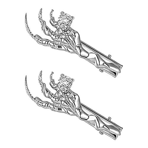 Beaupretty Skull Hair Clips with Rhinestones - 2Pcs Punk Skeleton Claw Hairpins for Women & Girls | Gothic Hair Accessories for Halloween, Parties, Concerts & Daily Fashion