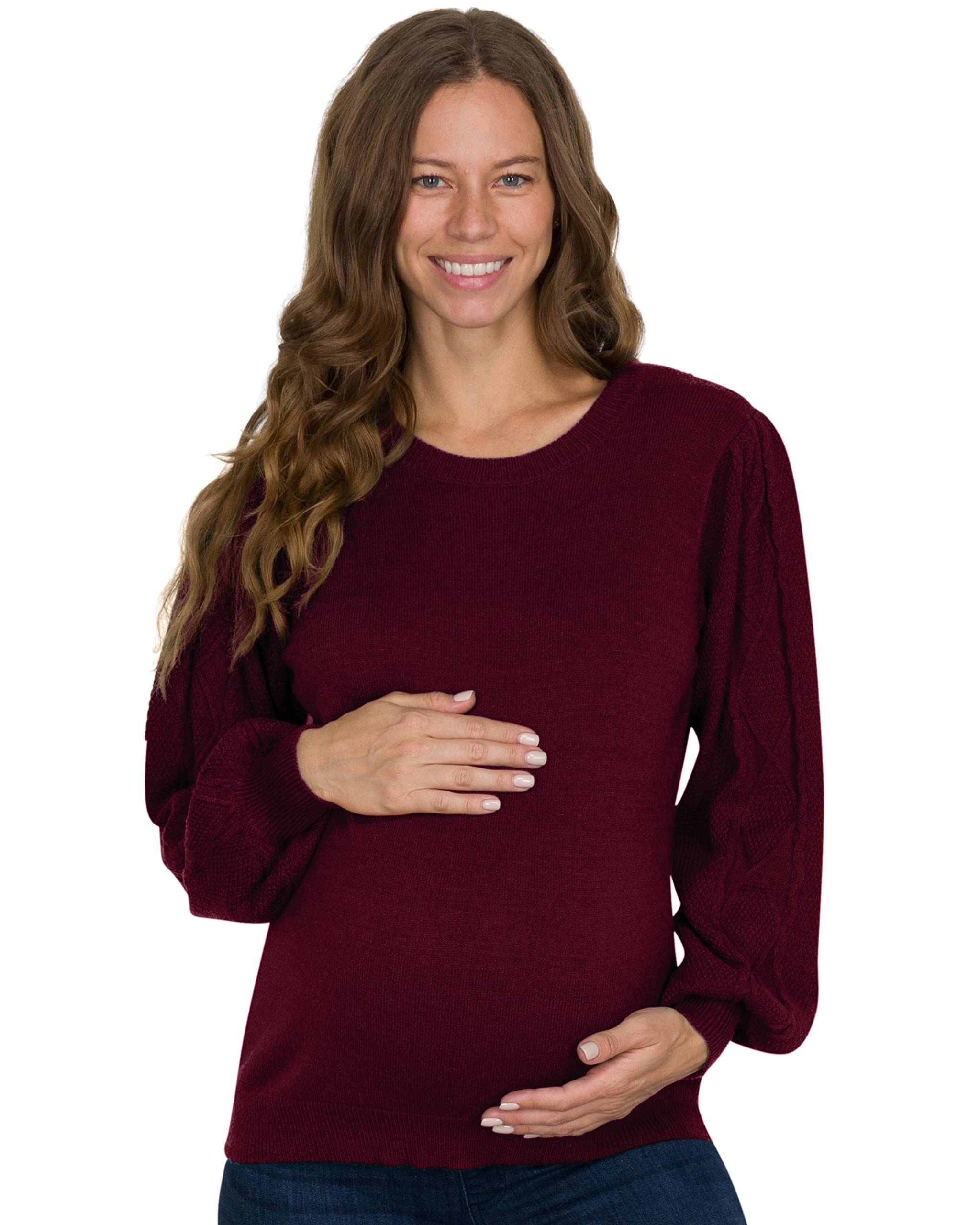Eliana Cable Knit Sleeve Maternity Sweater - Soft Pregnancy Sweater for Women - Cozy Winter Maternity Clothes for Work & Family Gatherings