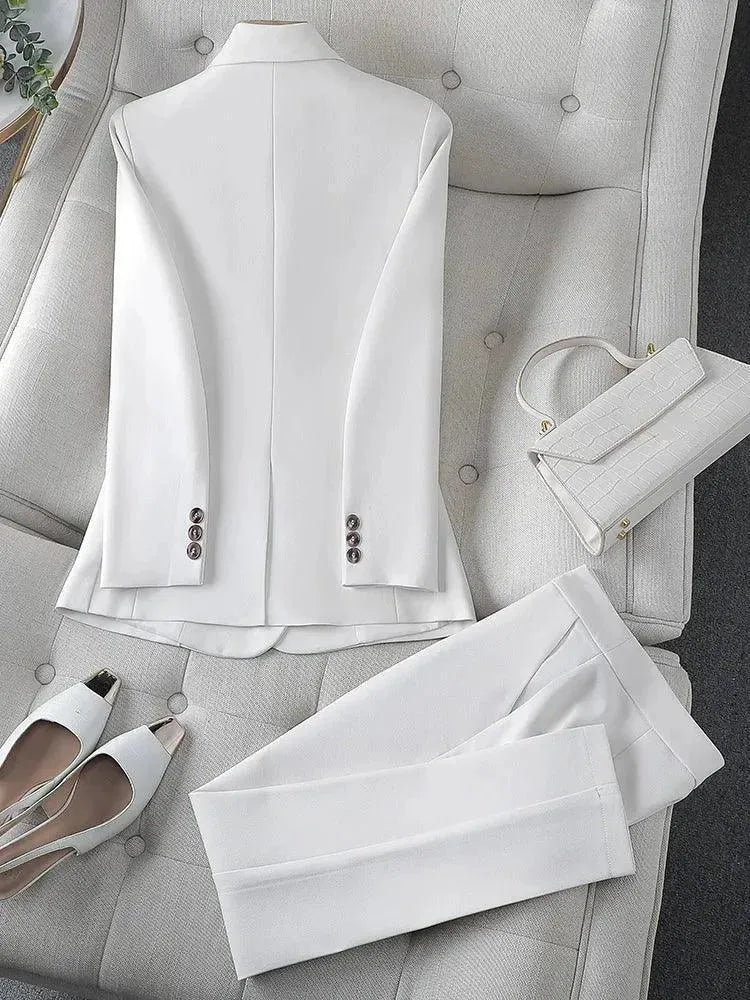Elegant Double Breasted Women's Pant Suit Set - 2 Piece Professional Blazer & Pants with Pockets | Perfect for Office Wear, Business Meetings & Formal Events