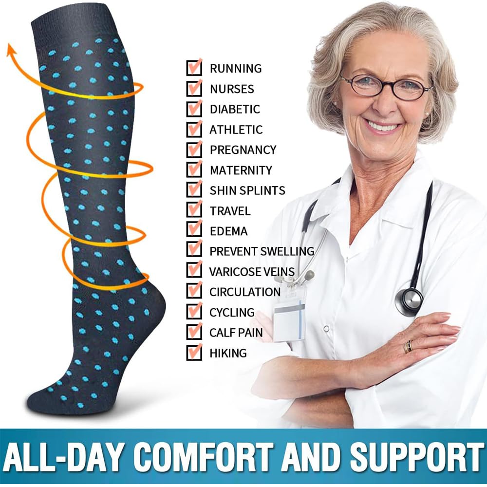 6 Pairs Compression Socks for Men & Women - Best Support for Running, Travel & Nurses - Medical Grade Graduated Compression Stockings for Circulation & Recovery - Perfect for Sports, Flying & Long Work Shifts