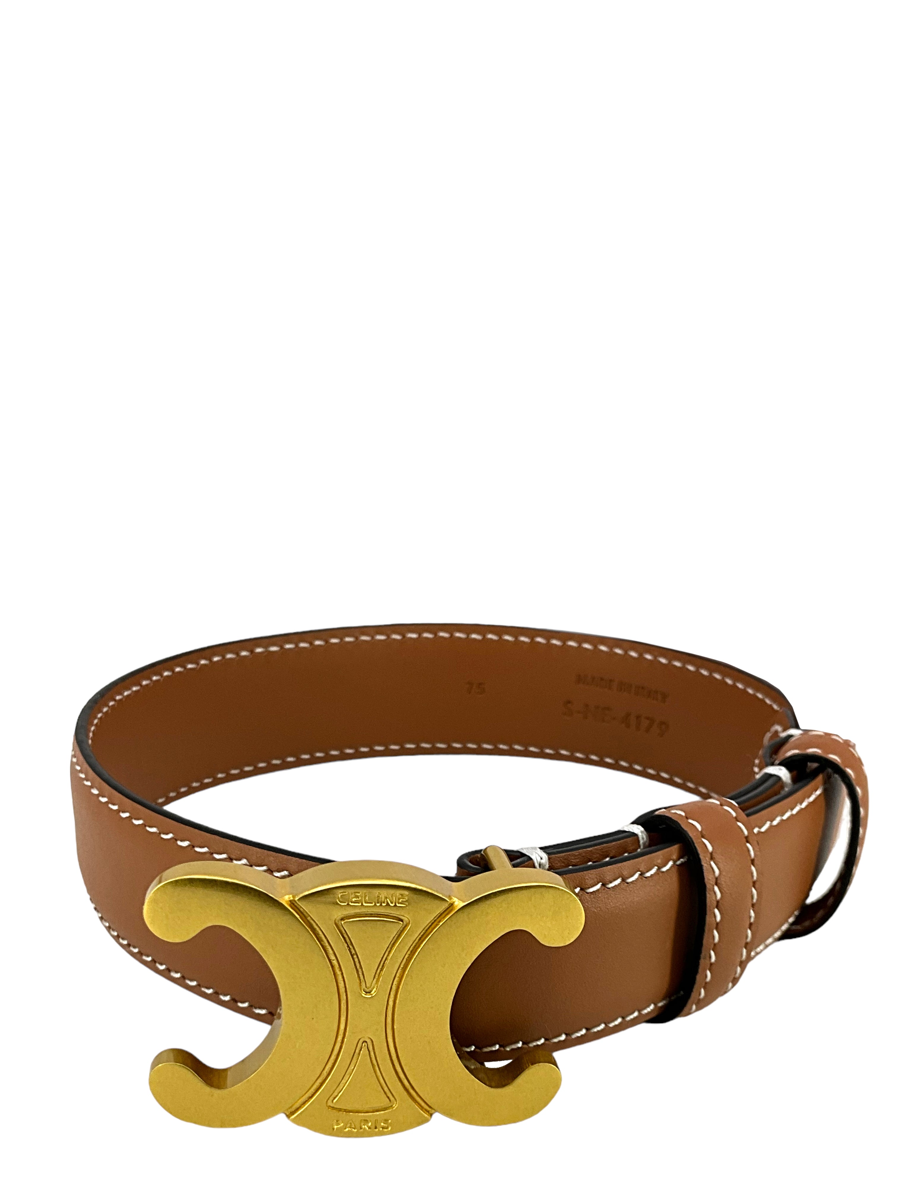 CELINE Medium Triomphe Belt - Size 75 | Genuine Leather Designer Belt for Women | Perfect for Office, Casual & Evening Outfits