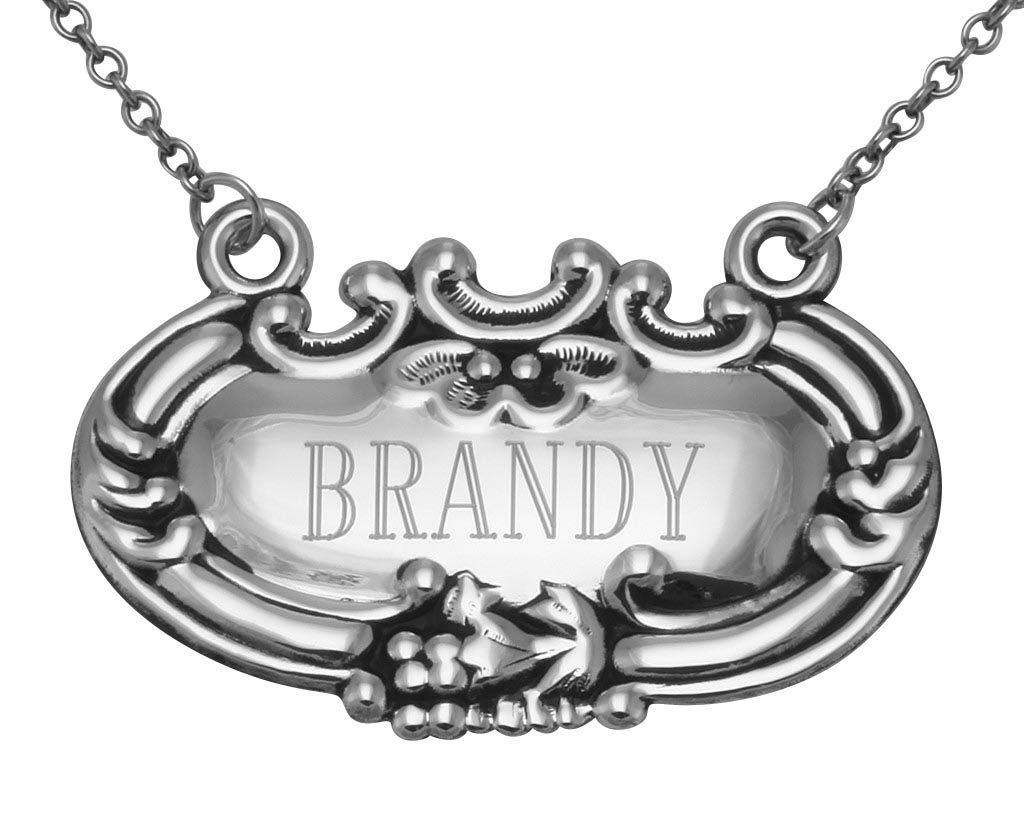 Brandy Liquor Decanter Label Tag - Sterling Silver Wine Bottle Accessory for Home Bar, Wedding Gift & Whiskey Decoration