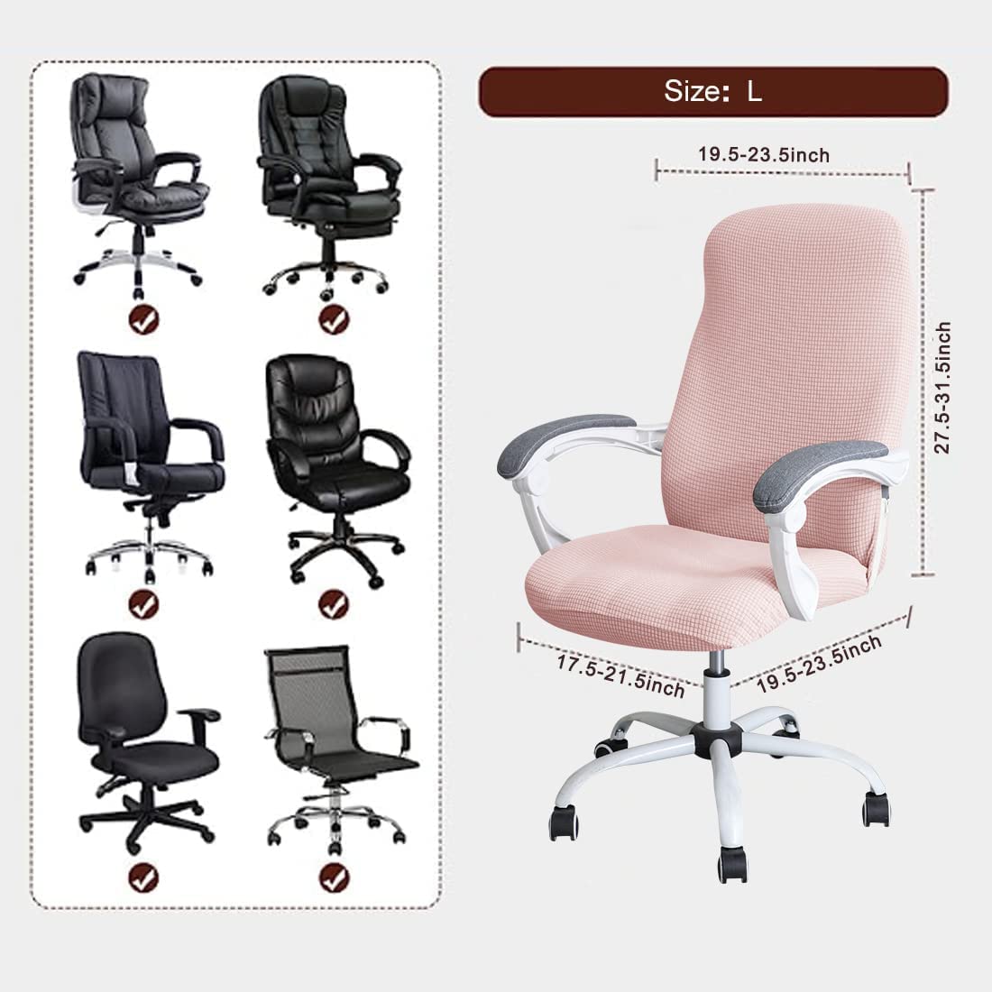 FORCHEER Stretchable XL Office Chair Cover for Big and Tall - Breathable, Washable, Fits Most Computer Chairs (Large, Pink) - Perfect for Home Office, Gaming, and Conference Rooms