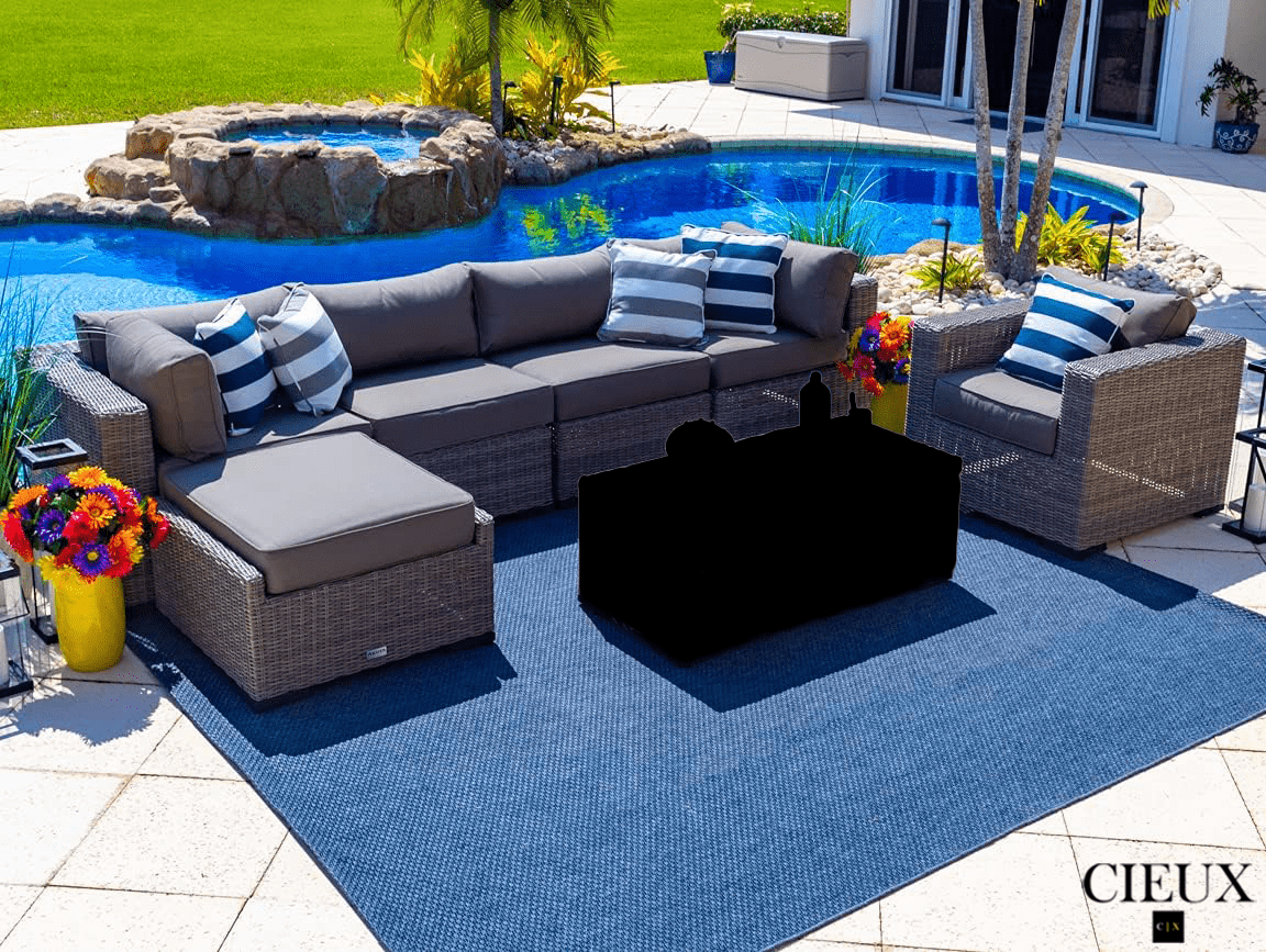 Riviera Outdoor Patio Wicker Large Sectional Sofa and Club Chair Set - Grey Wicker Furniture with Sunbrella Canvas Charcoal Cushions - Perfect for Backyard, Poolside, and Garden Relaxation