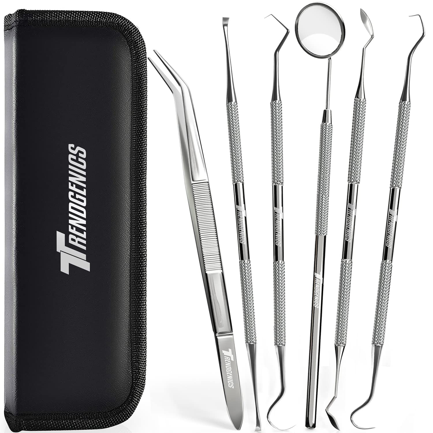 Professional Dental Tools Kit - Stainless Steel Plaque & Tartar Remover, Teeth Cleaning Tools with Mouth Mirror & Scraper for Home Oral Hygiene | Perfect for Dentist-Level Cleaning & Teeth Whitening at Home