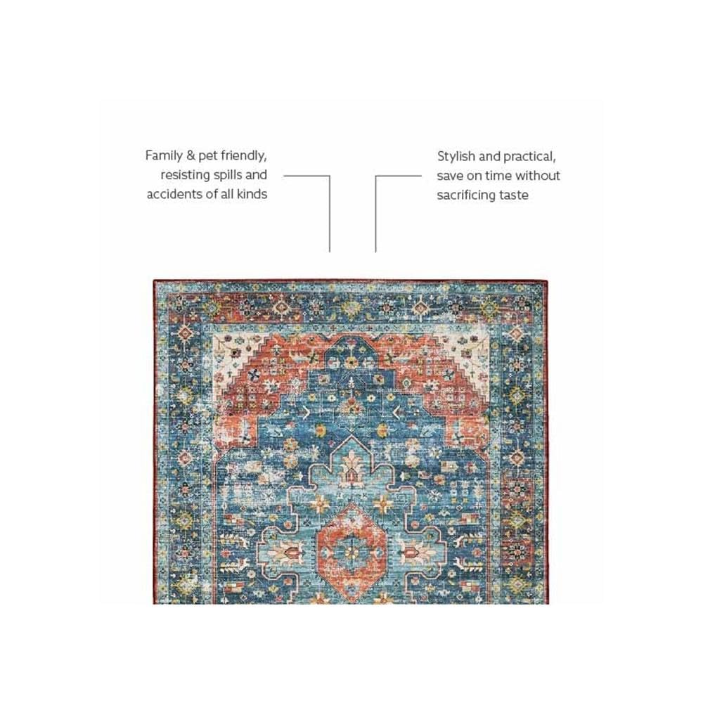 Linon Washable Langley Polyester 5'x7' Area Rug in Teal Blue - Soft & Durable Living Room Rug for Bedroom, Office, or Entryway Decor