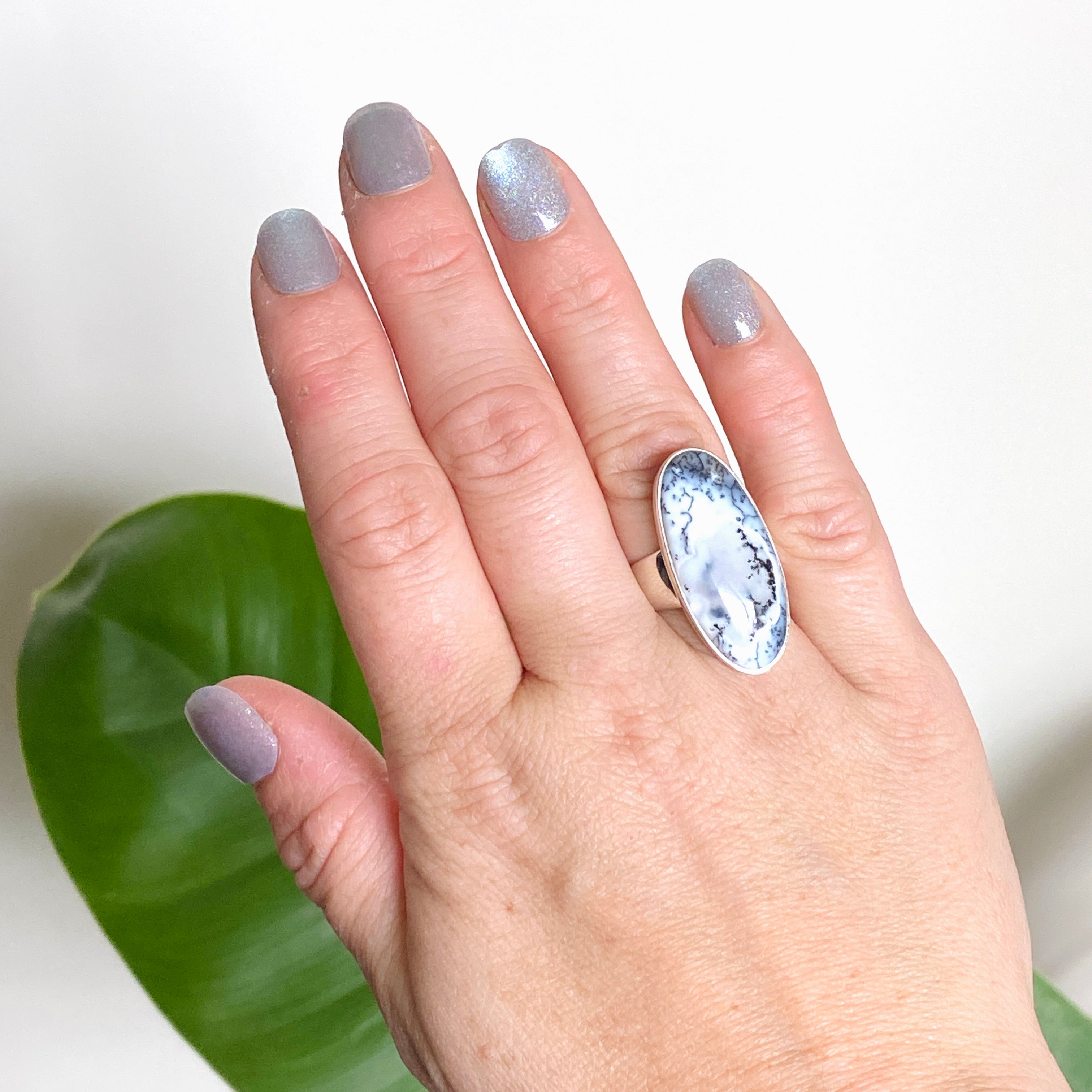 Dendritic Opal Oval Cabochon Ring - Size 7 - KRGJ3311 - Perfect for Boho Jewelry & Nature-Inspired Fashion