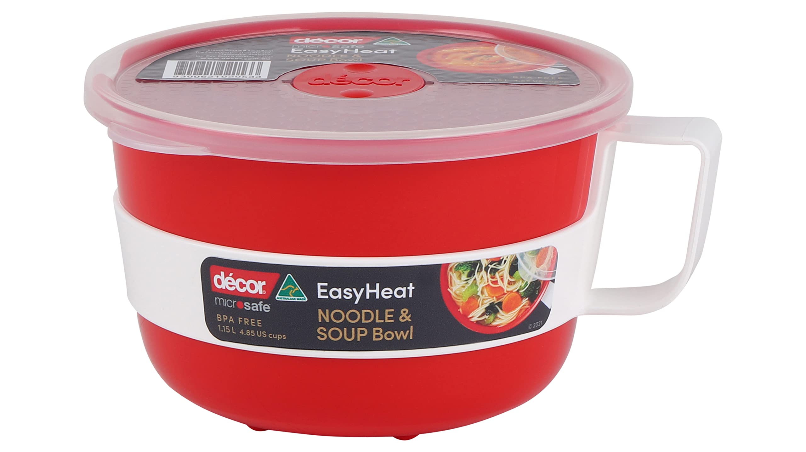 Microwave Safe Soup Bowl - 1.15L Red EasyHeat Bowl for Noodles, Porridge & Hot Meals | BPA-Free, Splash-Proof Design | Perfect for Office Lunch, Dorm Meals & Quick Home Cooking