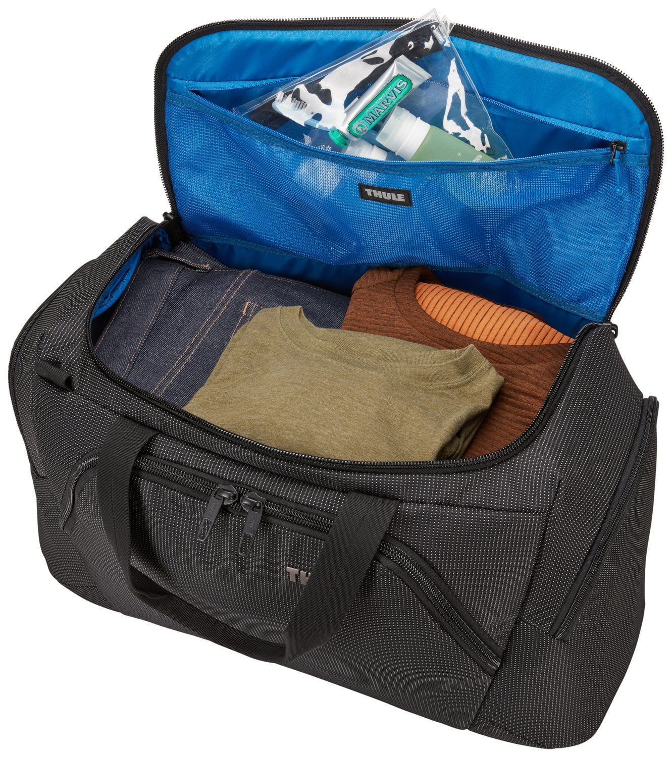 Thule Crossover 2 Duffel Bag 44L Black - Durable Travel Duffel for Gym, Hiking & Weekend Trips - Water-Resistant Carry-On Luggage for Men & Women