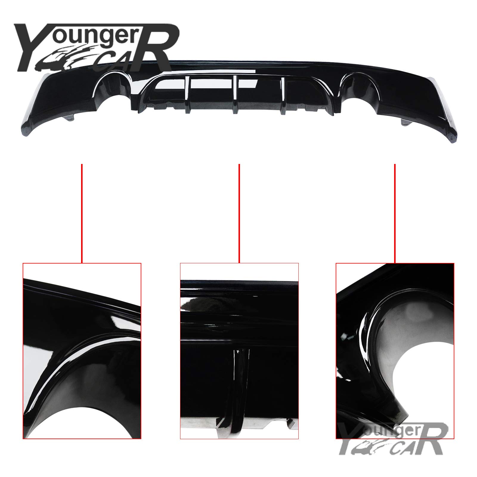 YOUNGERCAR F22 Rear Diffuser for 2014-2021 BMW 2 Series F22 M Sport - Gloss Black Lower Rear Bumper Lip, ABS Material, Single/Dual Muffler Compatible - Upgrade Your BMW's Sporty Look for Street Racing & Car Shows