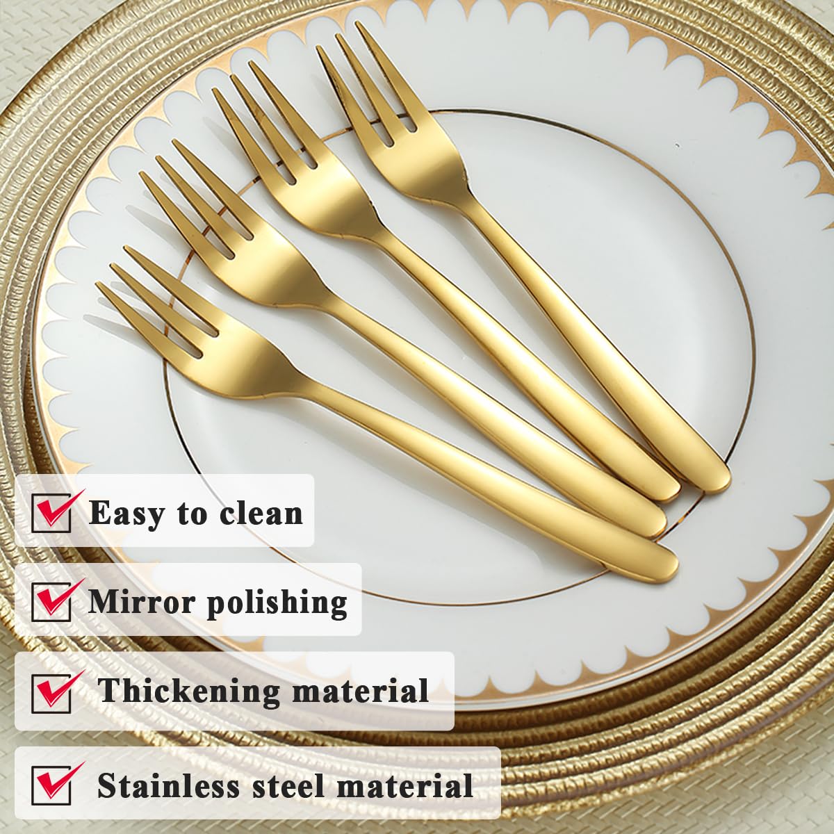 Kyraton 12-Piece Gold Dessert Forks Set - 6.15