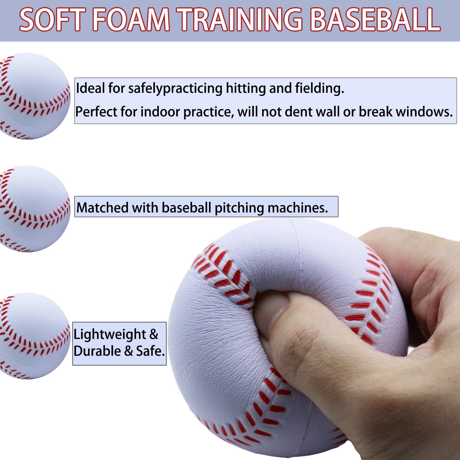MagicOrange Foam Baseballs 12-Pack – Soft Practice Training Balls for Batting, Fielding & Pitching | Unmarked for Safe Toss & Hitting Drills | Perfect for Backyard, Little League & Baseball Training