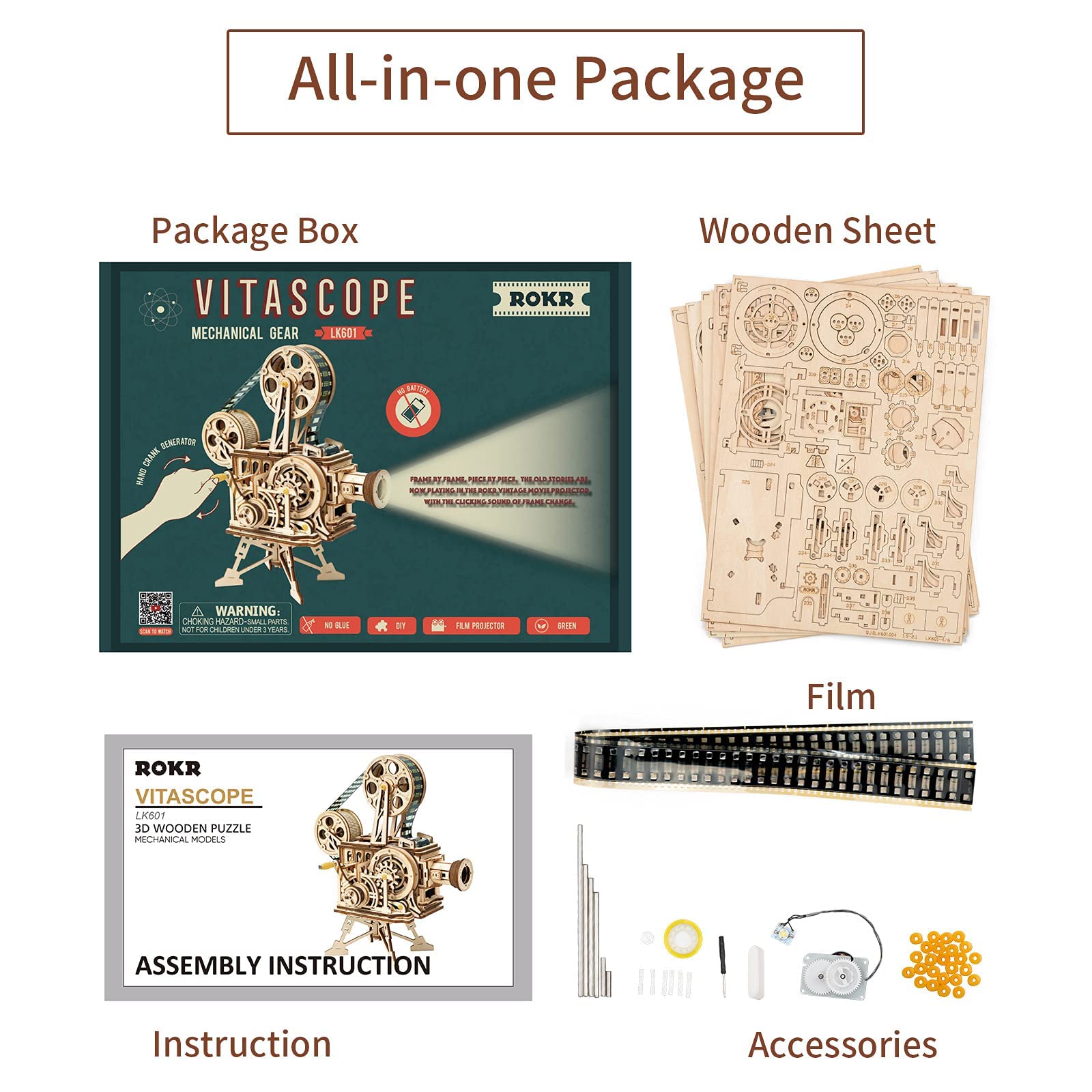 ROKR Wooden 3D Puzzle Marble Run Mechanical Model Kit - DIY Self-Assembly Brain Teaser for Adults & Teens - STEM Educational Toy for Home Office Decor & Stress Relief