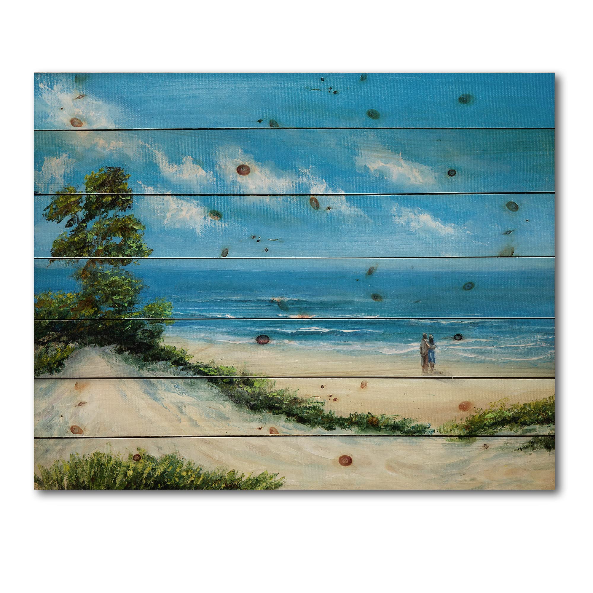 DesignQ Coastal Wood Wall Art - Nautical Beach Couple Decor, Blue Wooden Wall Panels, Large Pine Wood Wall Hangings for Living Room, Bedroom & Beach House Decor