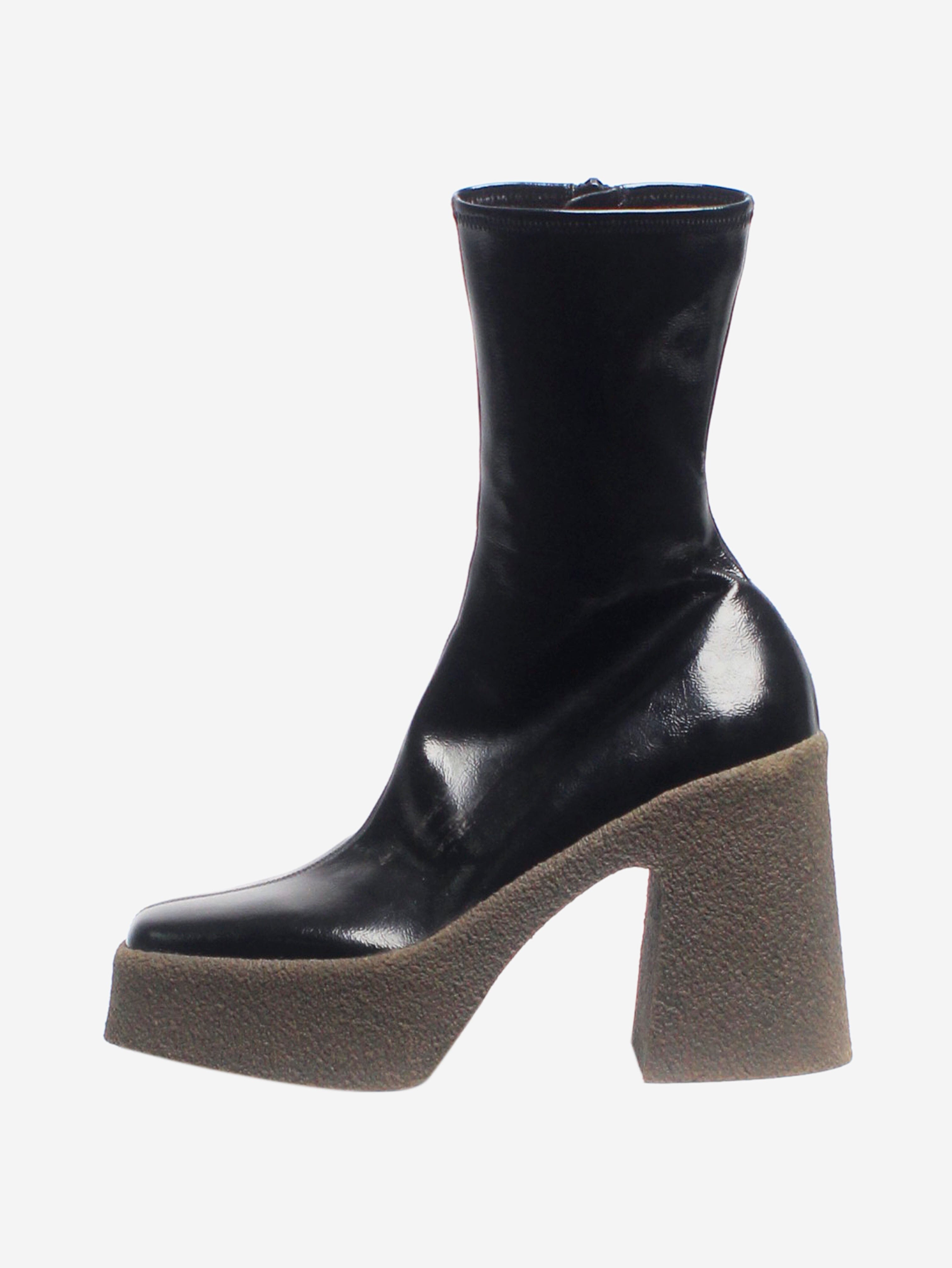 Black Vegan Patent Leather Platform Boots Women's Size EU 38 (US 7.5) - Stylish & Comfortable for Party, Night Out & Fashion Streetwear