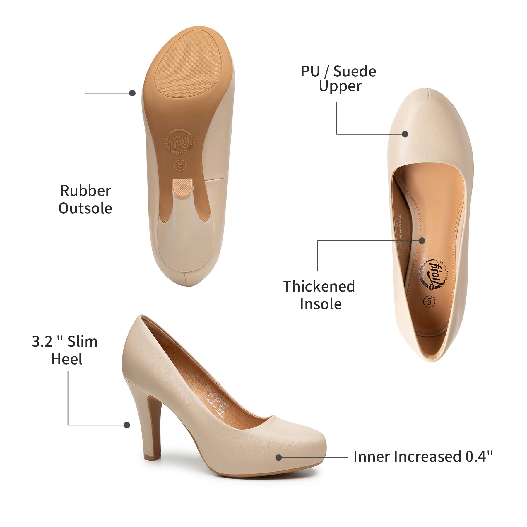 Stylish Women's Heels - Black, White, Brown & Nude Low Platform Pumps with 3.2 Inch Heel | Round Toe Dress Shoes for Office, Wedding & Special Occasions | Comfortable & Elegant for Work, Parties & Formal Events