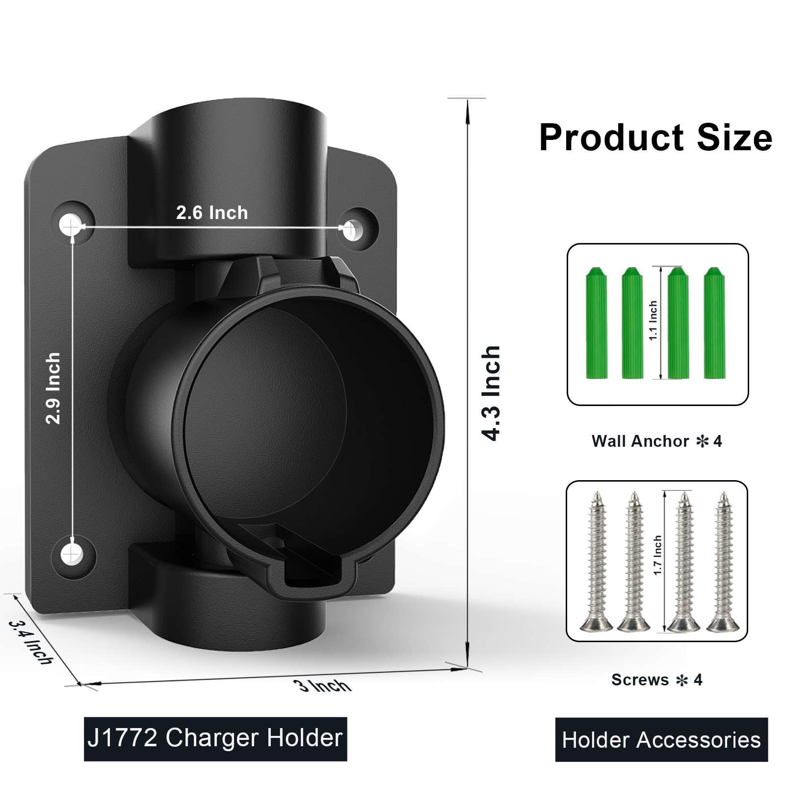 180° Swivel EV Charger Holder Wall Mount - J1772 Charger Nozzle Holster Dock with Rotatable Design for All J1772 Electric Vehicles - Perfect for Home, Garage & Public Charging Stations