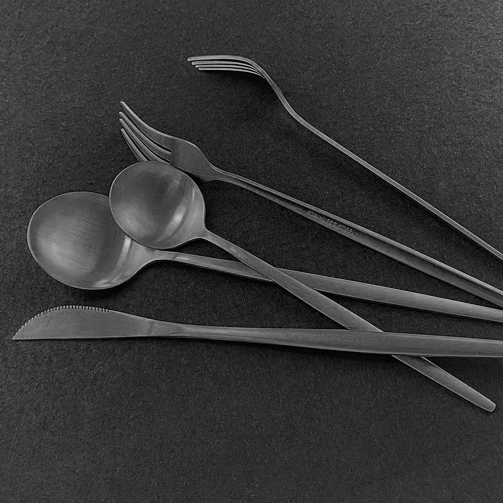 36-Piece Stainless Steel Flatware Set - Matte Black 304 Cutlery Service for 6 (Knives, Forks, Spoons) | Durable Kitchen & Dining Utensils for Home, Restaurant, Wedding, and Dinner Parties