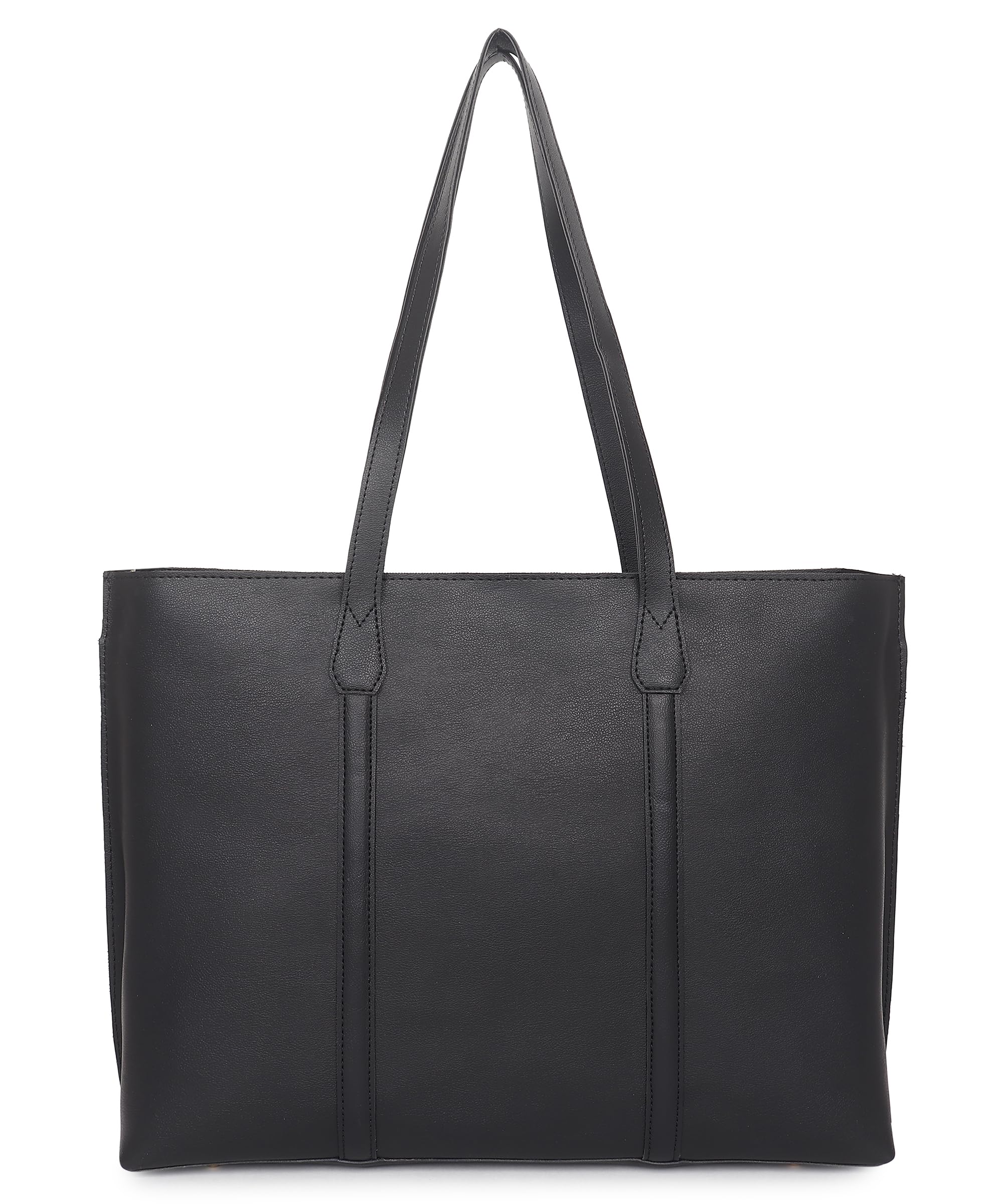 Black PU Leather Women's Laptop Tote Bag with Floral Embroidery - Large Capacity Work Bag for Office, Business & Travel