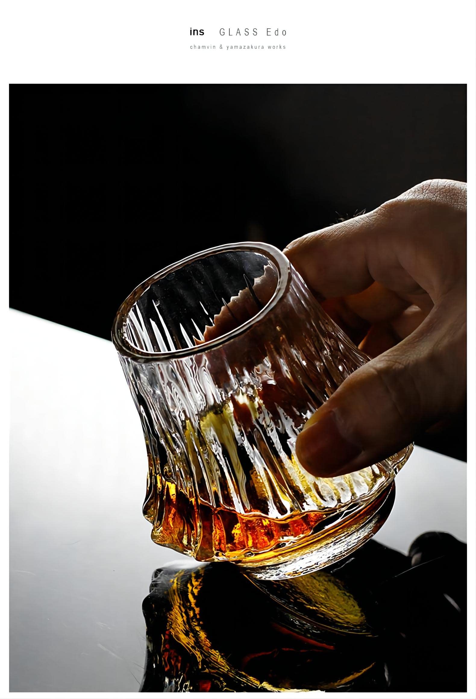 Premium Mt. Fuji Rock Glasses Set of 6 - Japanese Whiskey Tumbler & Beer Glass with Paulownia Wood Gift Box - Perfect for Home Bar, Cocktail Parties & Japanese-Themed Events