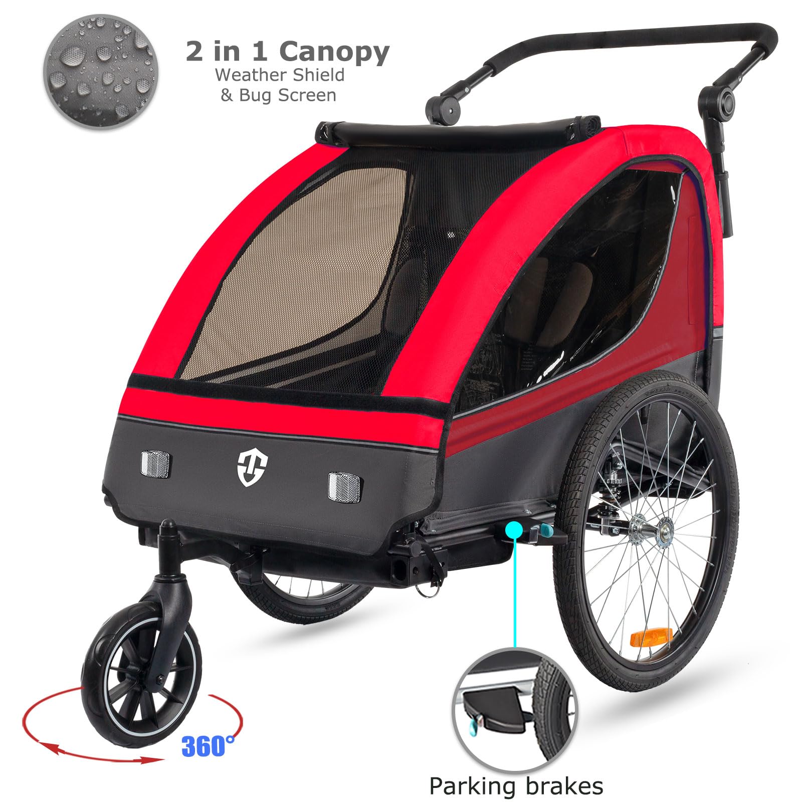 TIGGO VS 2-in-1 Bike Trailer & Stroller - Double Seat Bicycle Carrier for Toddlers and Kids - Perfect for Cycling, Jogging, and Family Outdoor Adventures