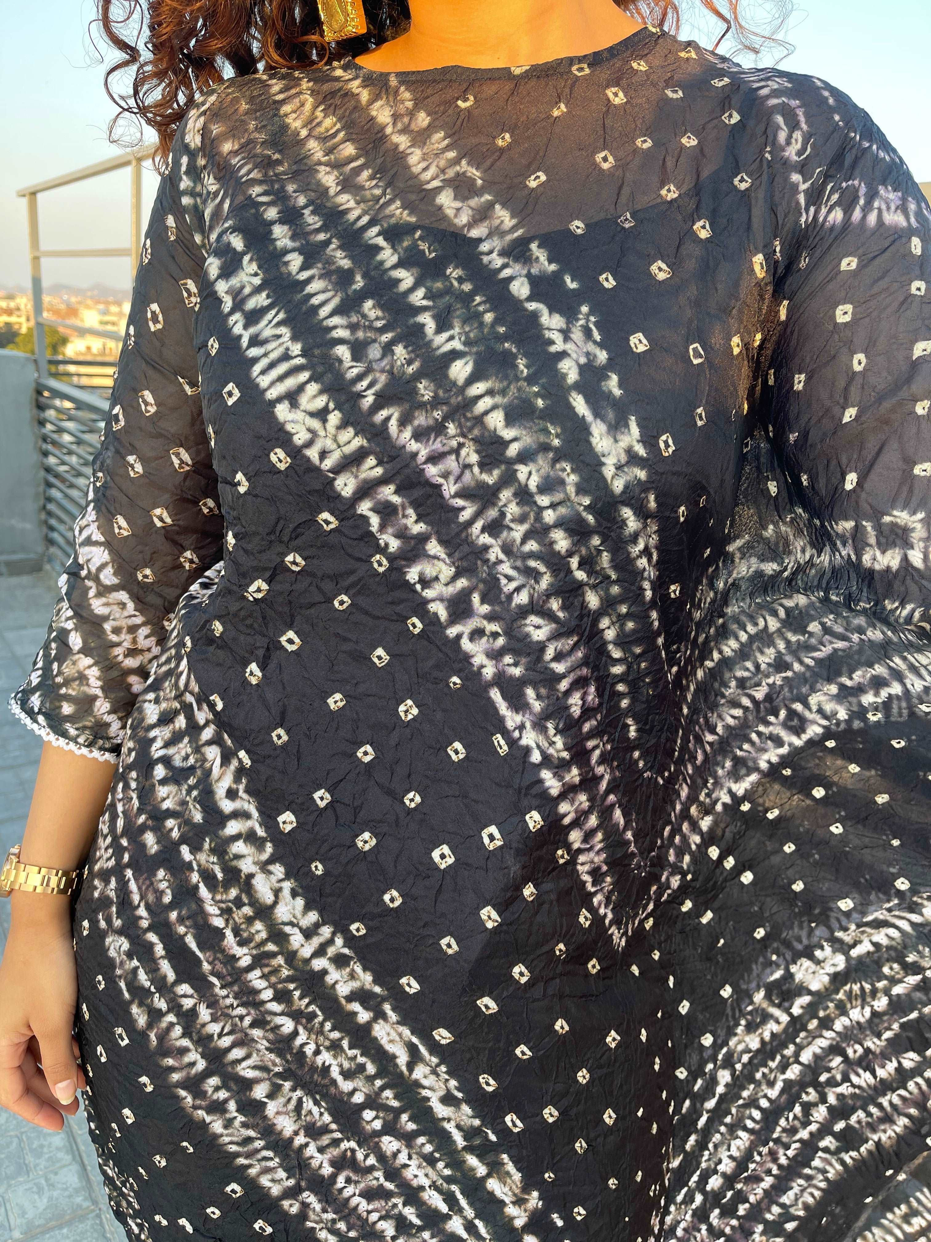 Stylish Black Bandhani Festive Kaftan Set for Women - Traditional Indian Ethnic Wear for Parties, Weddings & Festive Occasions