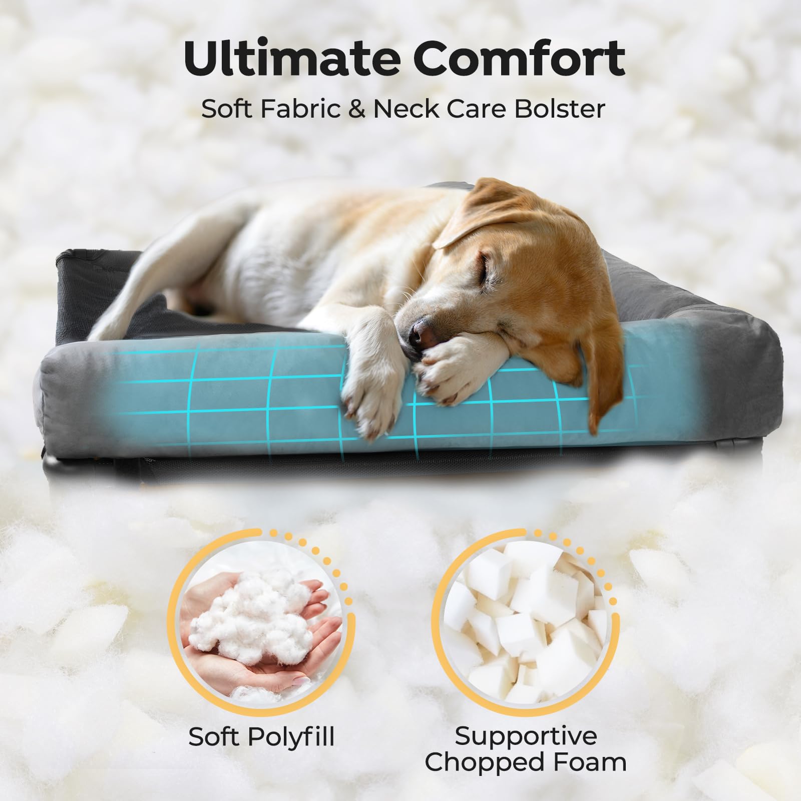 Veehoo Elevated Cooling Dog Bed - Breathable Mesh Raised Cot for Large Dogs, Outdoor & Indoor Use with No-Slip Feet & Removable Bolster - 42 x 30 Inch Black - Perfect for Patio, Backyard, or Living Room Comfort