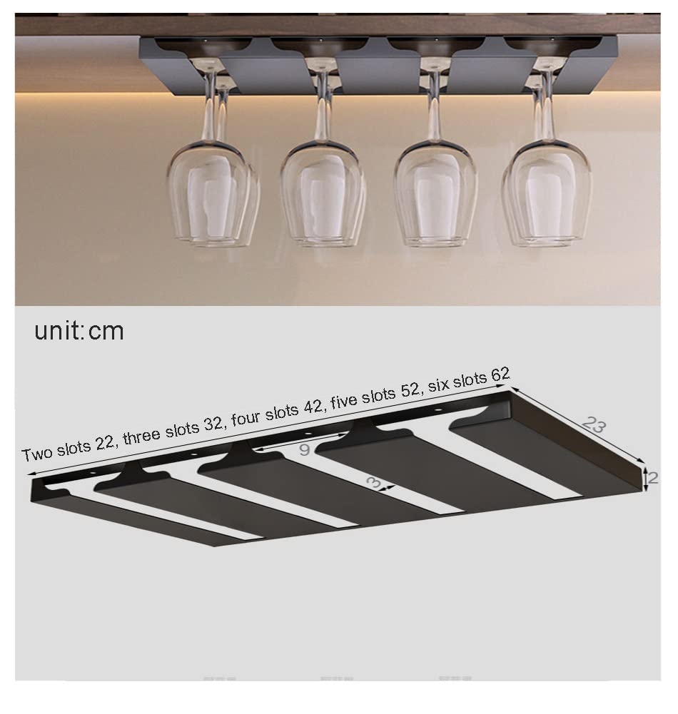 **Black 4-Slot Under Cabinet Wine Glass Rack - Metal Stemware Holder for Bar & Kitchen - Wall Mounted Hanging Organizer - Perfect for Wine Storage & Glass Display**