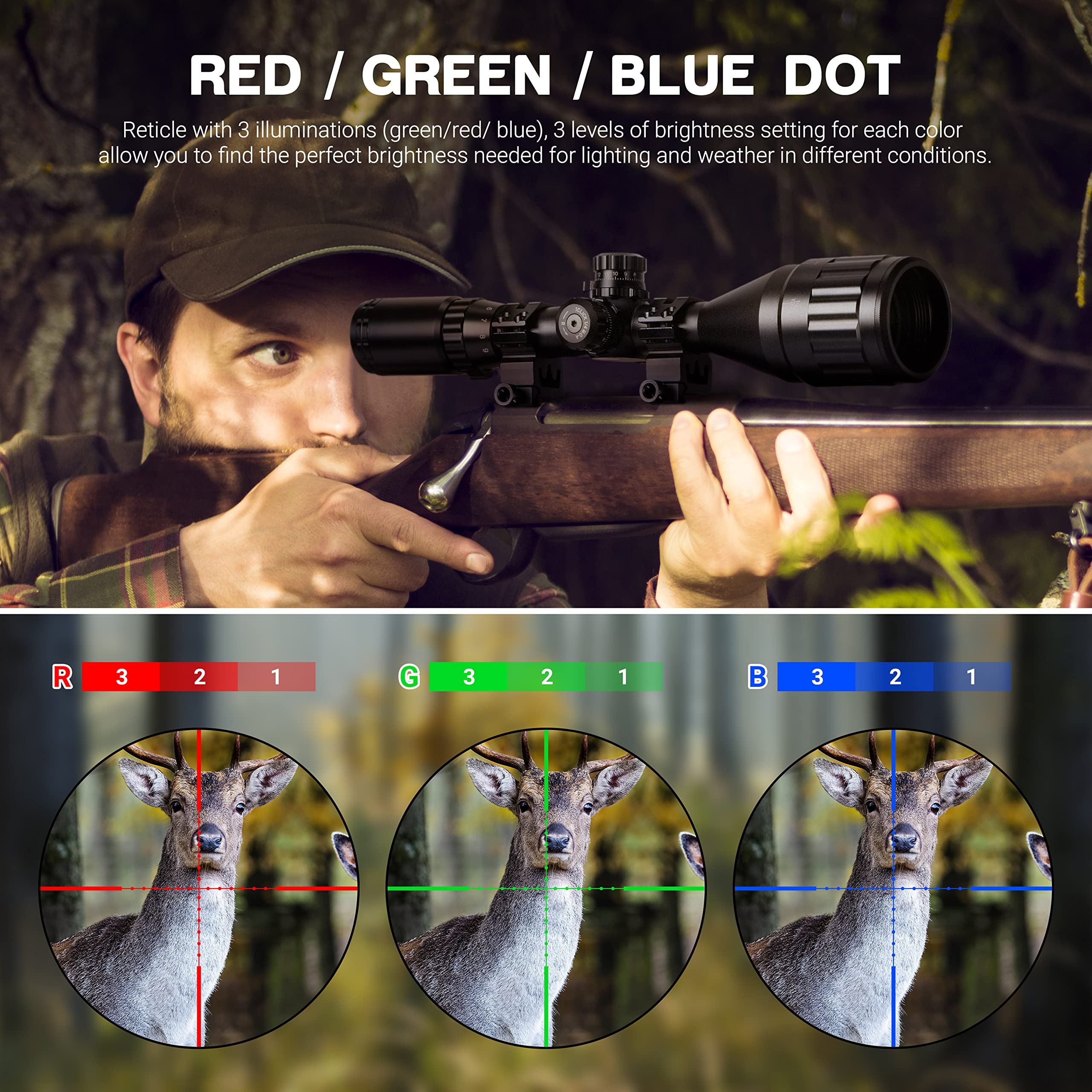 ESSLNB 3-9X50mm Airsoft Rifle Scope with Red/Green/Blue Mil-Dot Reticle - Perfect for Target Shooting, Hunting & Tactical Airsoft Games