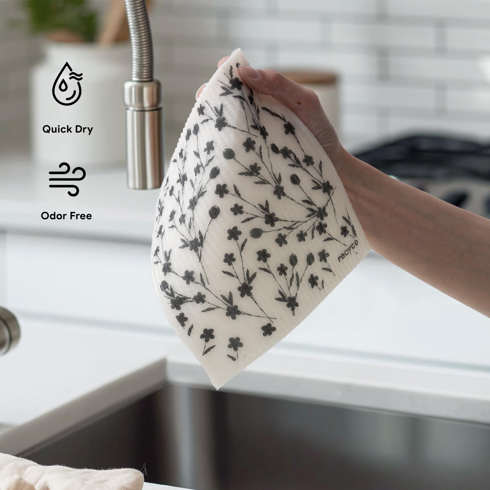 RECYCO Swedish Dishcloths 5-Pack | Reusable, Washable & Absorbent Kitchen Cleaning Cloths | Eco-Friendly Cellulose Sponge Towels for Dishes, Countertops & Surfaces (8