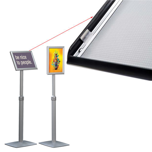 Adjustable Pedestal Floor Stand with Rotating & Tilting Sign Frame - Holds 11